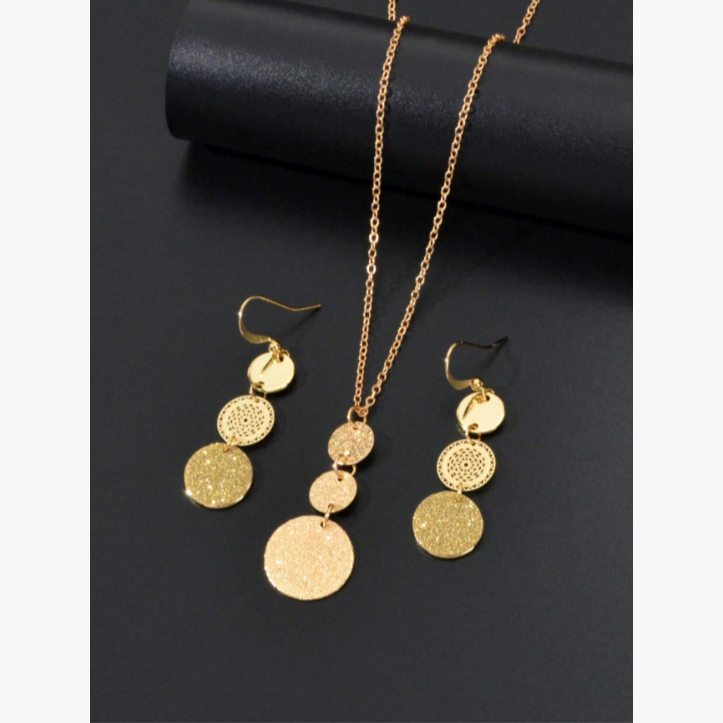Take Two Gold Tone Geometric Disc Necklace and Earrings Set-women-watchesandjewellery-jewellery-jewellerysets-image-4