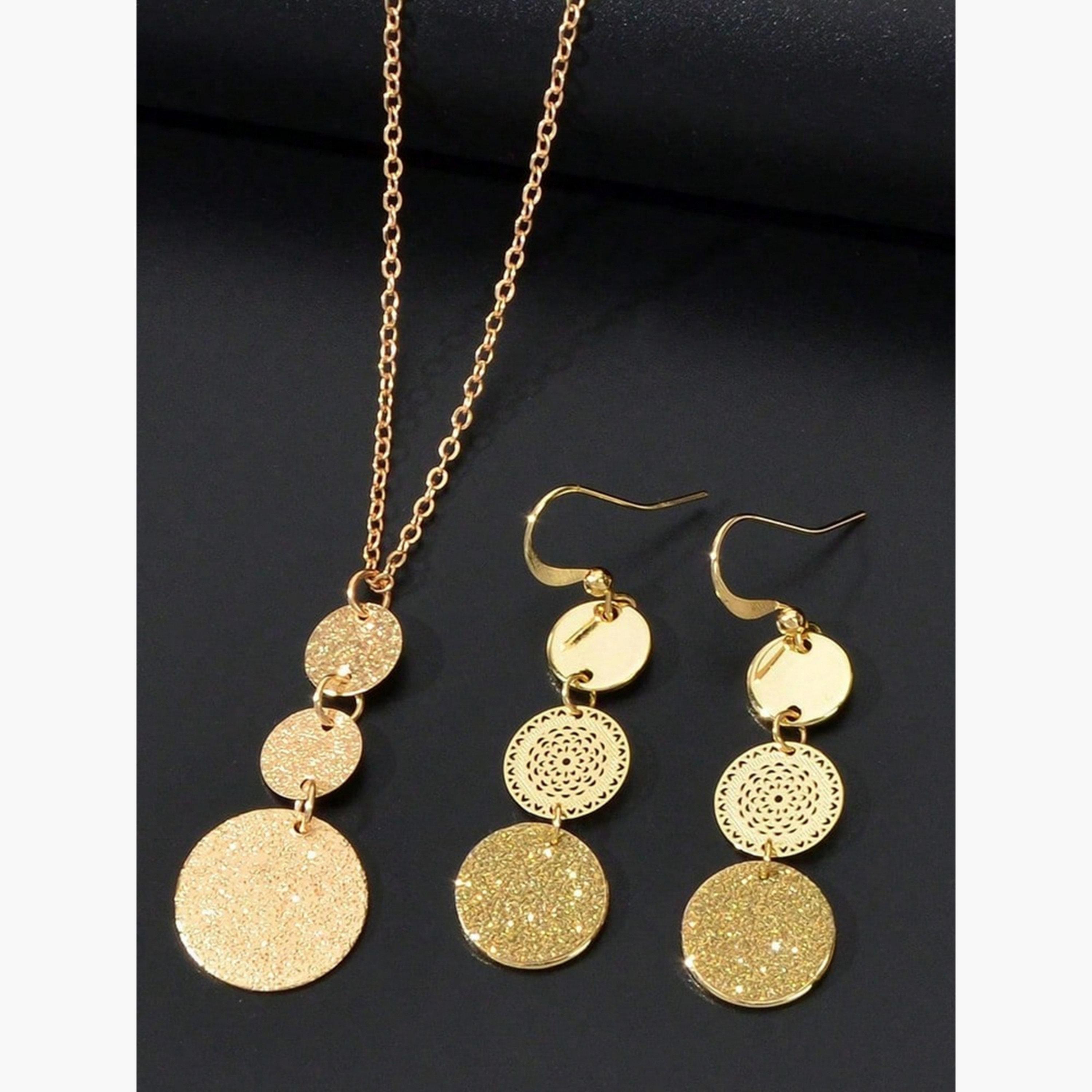 Take Two Gold Tone Geometric Disc Necklace and Earrings Set-women-watchesandjewellery-jewellery-jewellerysets-image-5