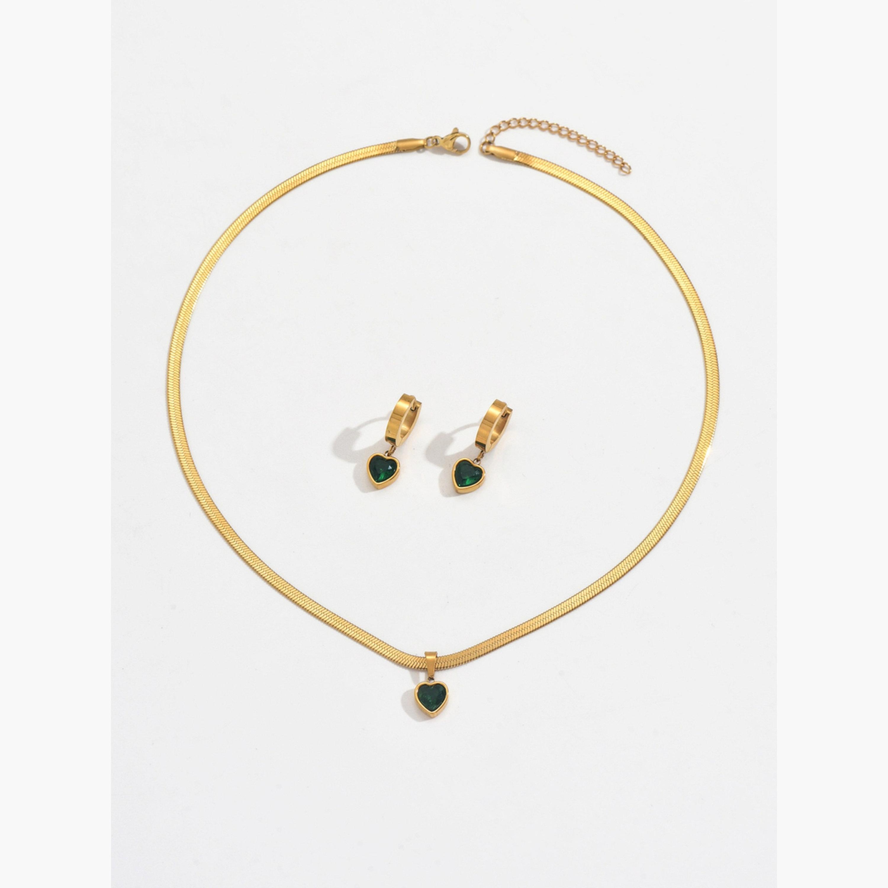 طقم أقراط متدلية على شكل قلب من سلسلة معدنية للنساء من تيك تو-women-watchesandjewellery-jewellery-jewellerysets-image-1