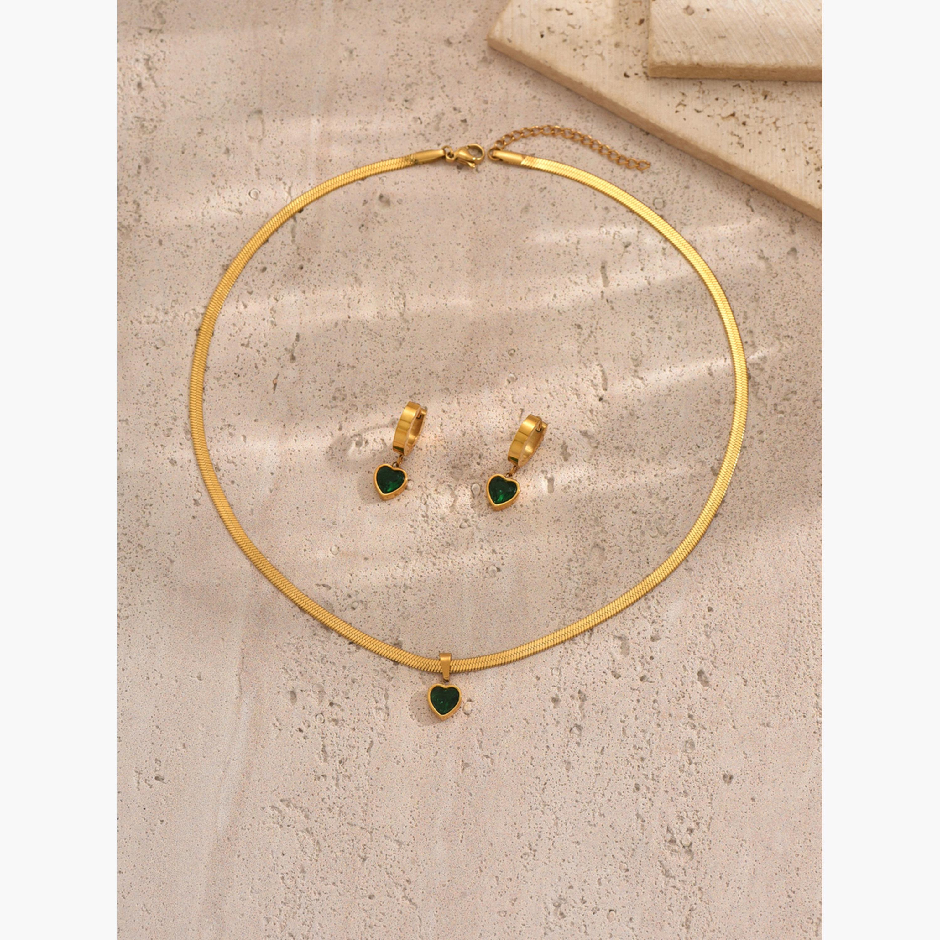 طقم أقراط متدلية على شكل قلب من سلسلة معدنية للنساء من تيك تو-women-watchesandjewellery-jewellery-jewellerysets-image-4
