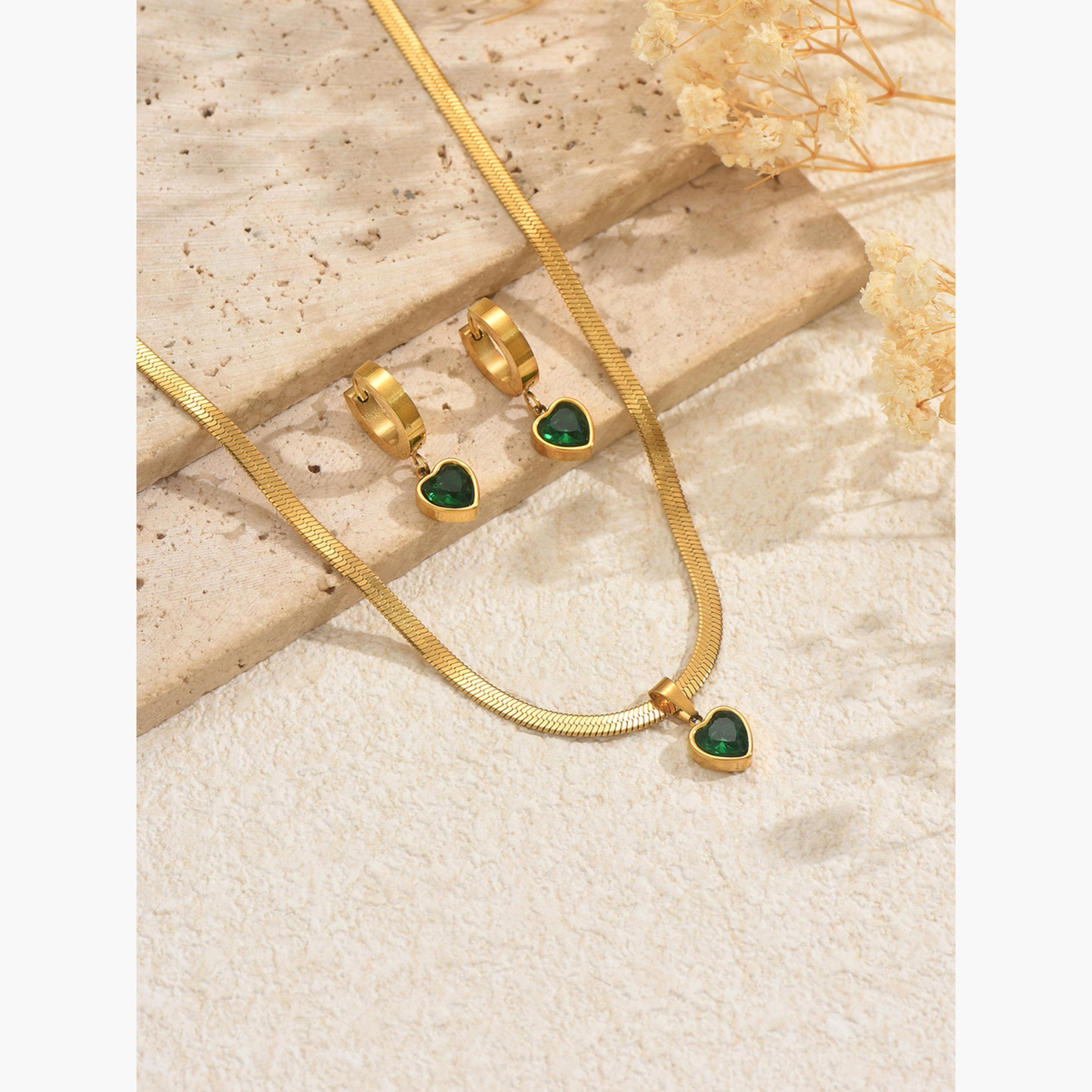 طقم أقراط متدلية على شكل قلب من سلسلة معدنية للنساء من تيك تو-women-watchesandjewellery-jewellery-jewellerysets-image-5