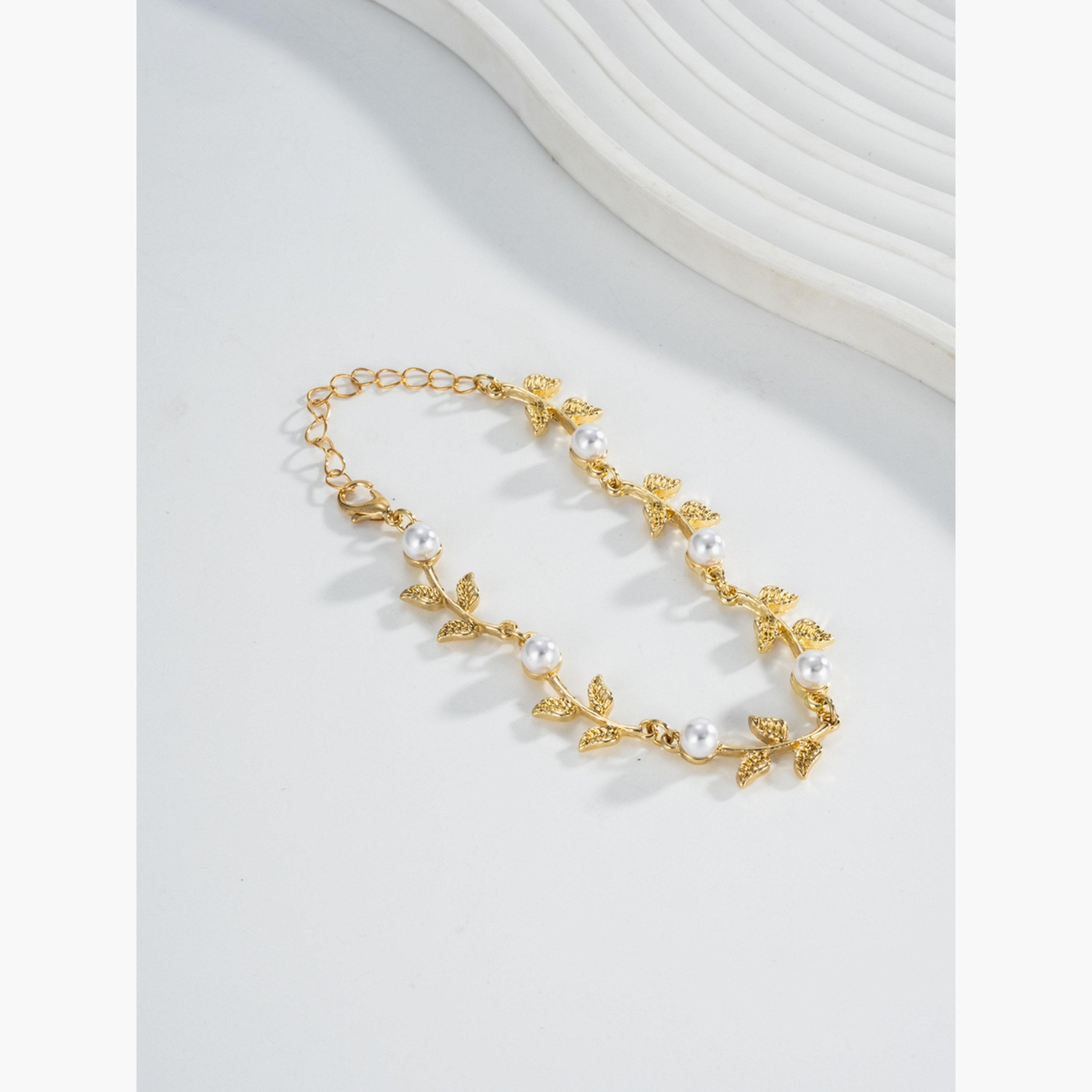 Take Two Women Gold Leaf Faux Pearl Dangle Necklace-women-watchesandjewellery-jewellery-necklacesandpendants-image-2