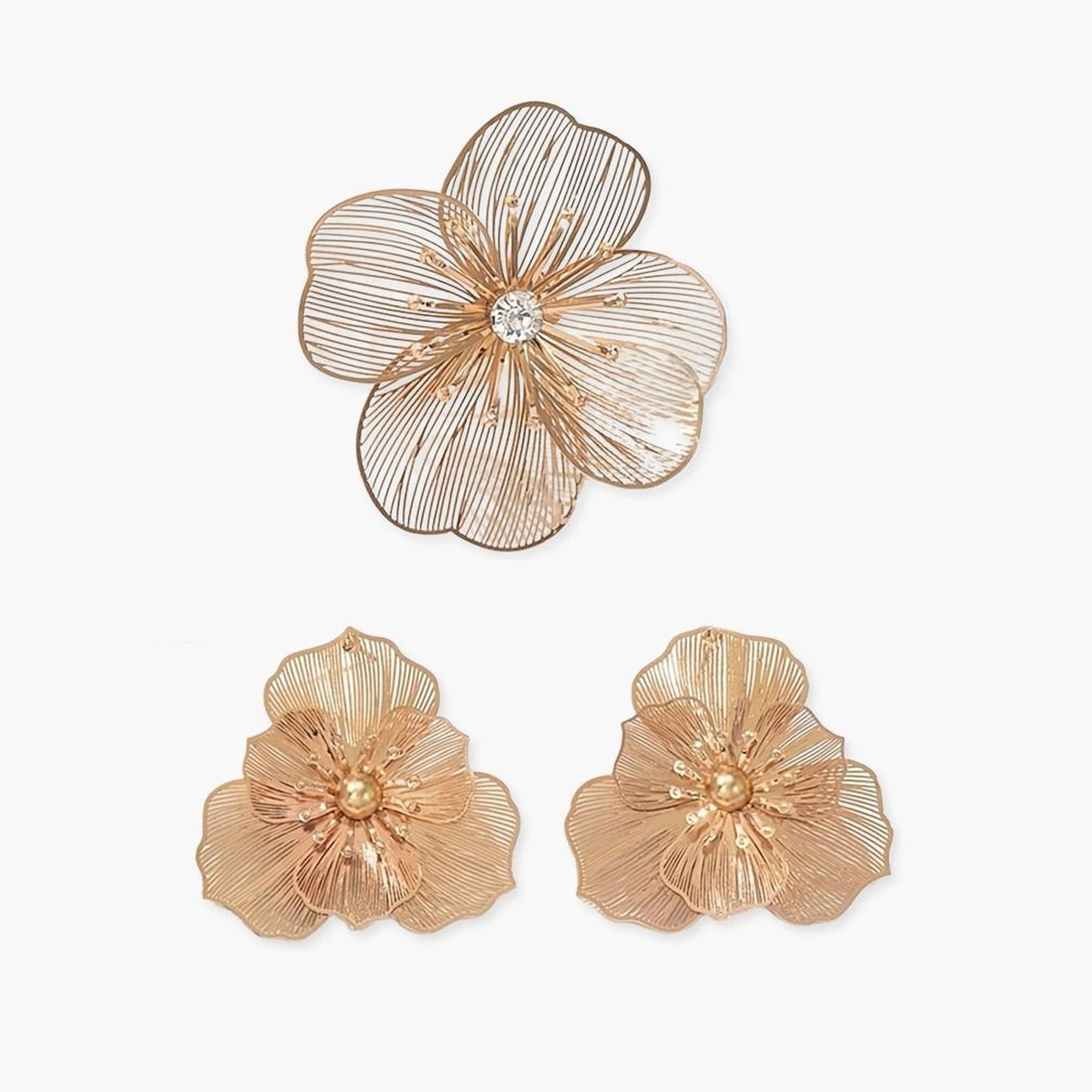 Take Two Women Metal Floral Design Ring and Earrings Set-women-watchesandjewellery-jewellery-jewellerysets-image-1