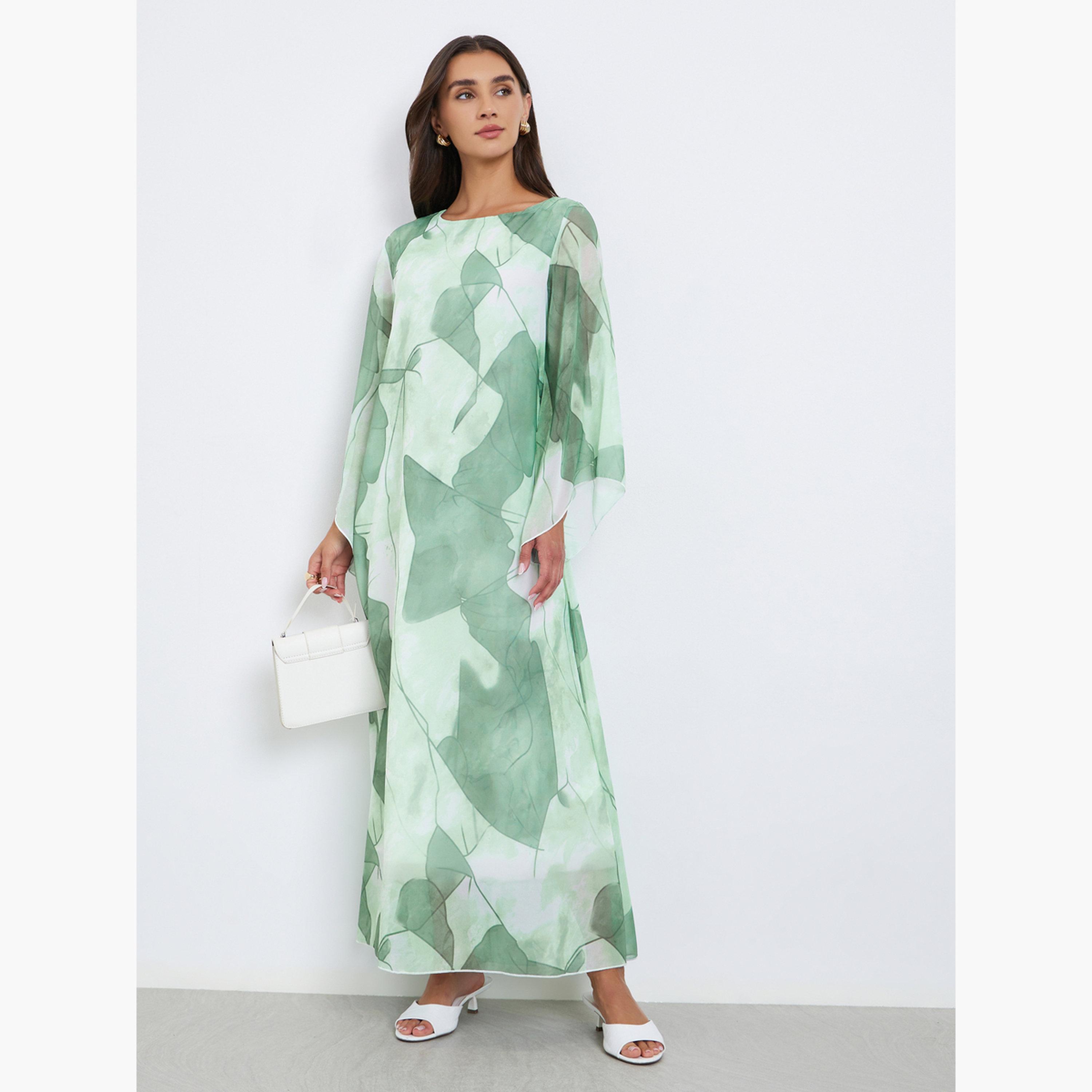 Styli All Over Print Long Sleeve Jalabiya-women-arabicclothing-jalabiyas-image-1