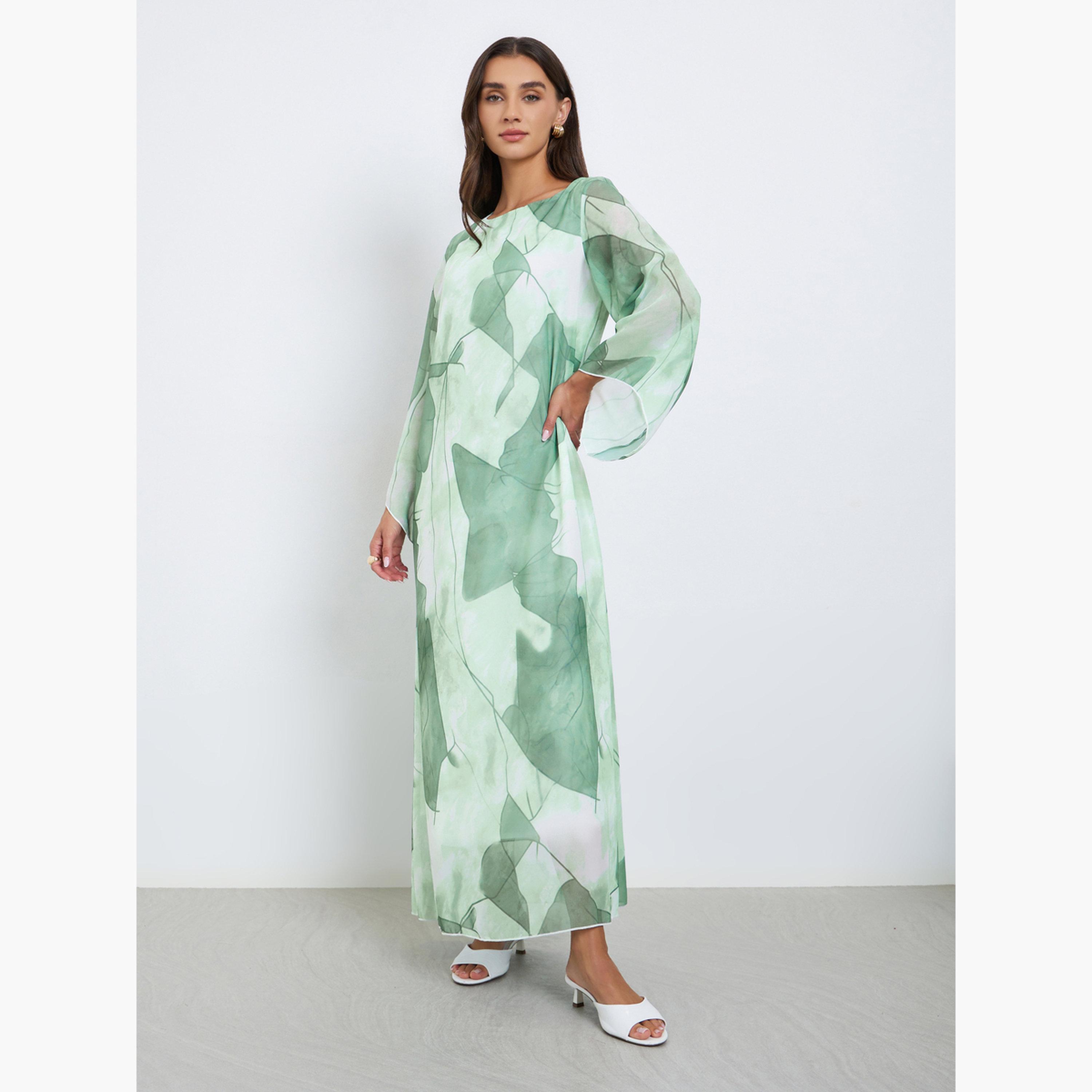 Styli All Over Print Long Sleeve Jalabiya-women-arabicclothing-jalabiyas-image-2