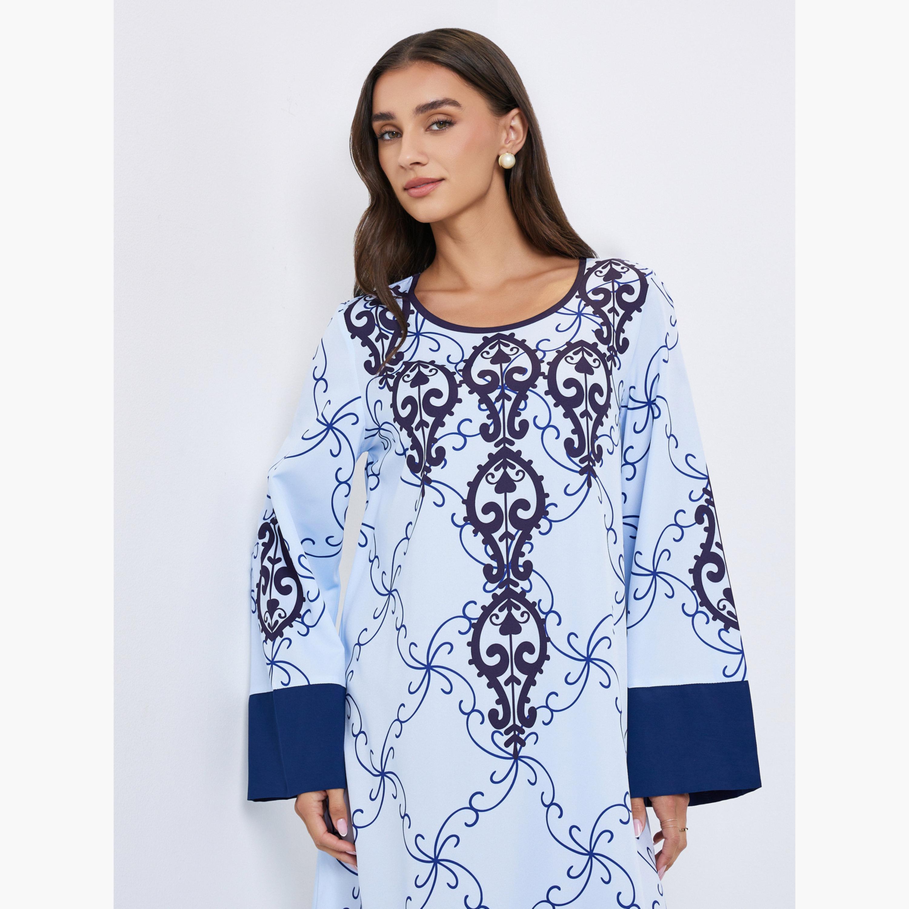 Styli All Over Print Long Sleeve Jalabiya-women-arabicclothing-jalabiyas-image-2