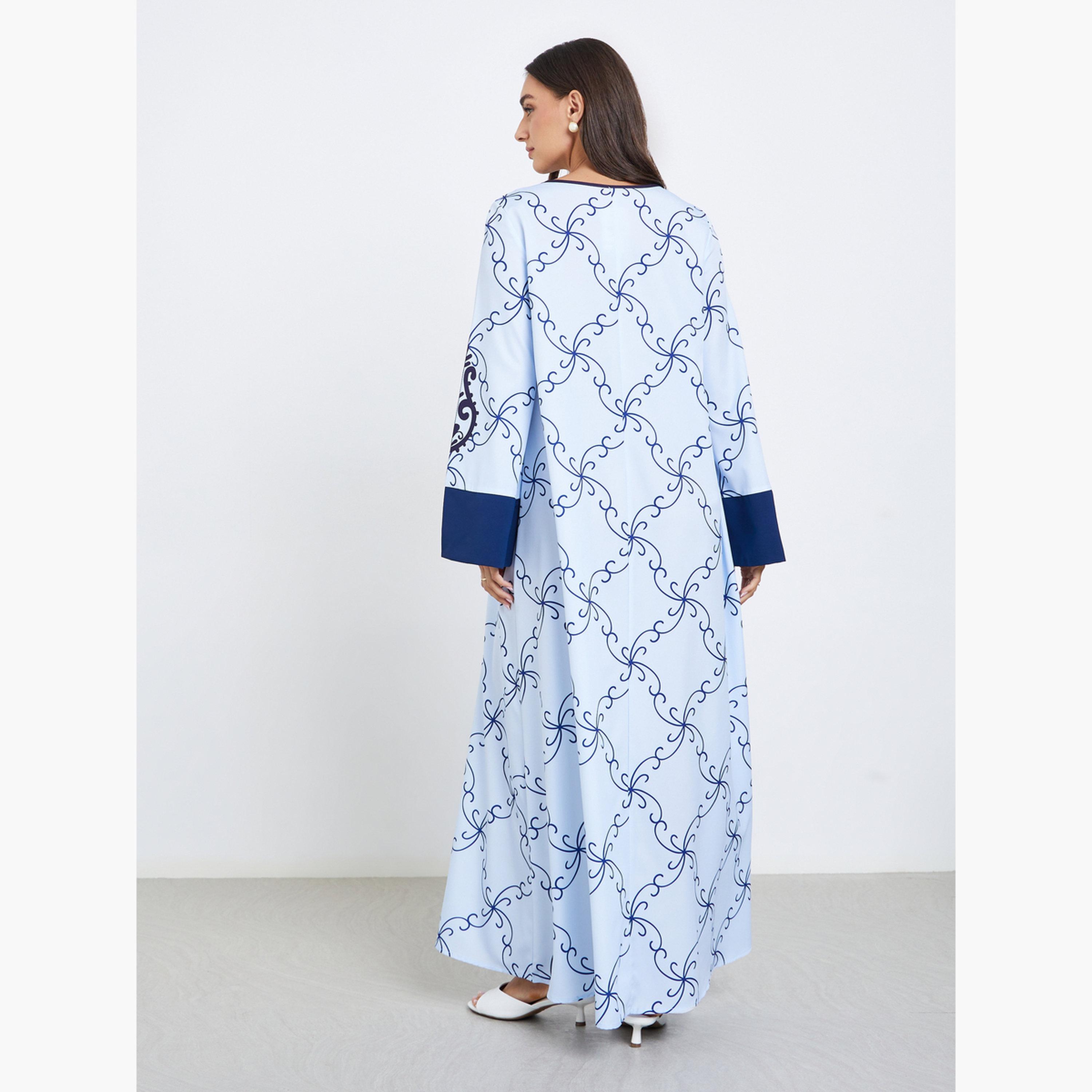 Styli All Over Print Long Sleeve Jalabiya-women-arabicclothing-jalabiyas-image-3