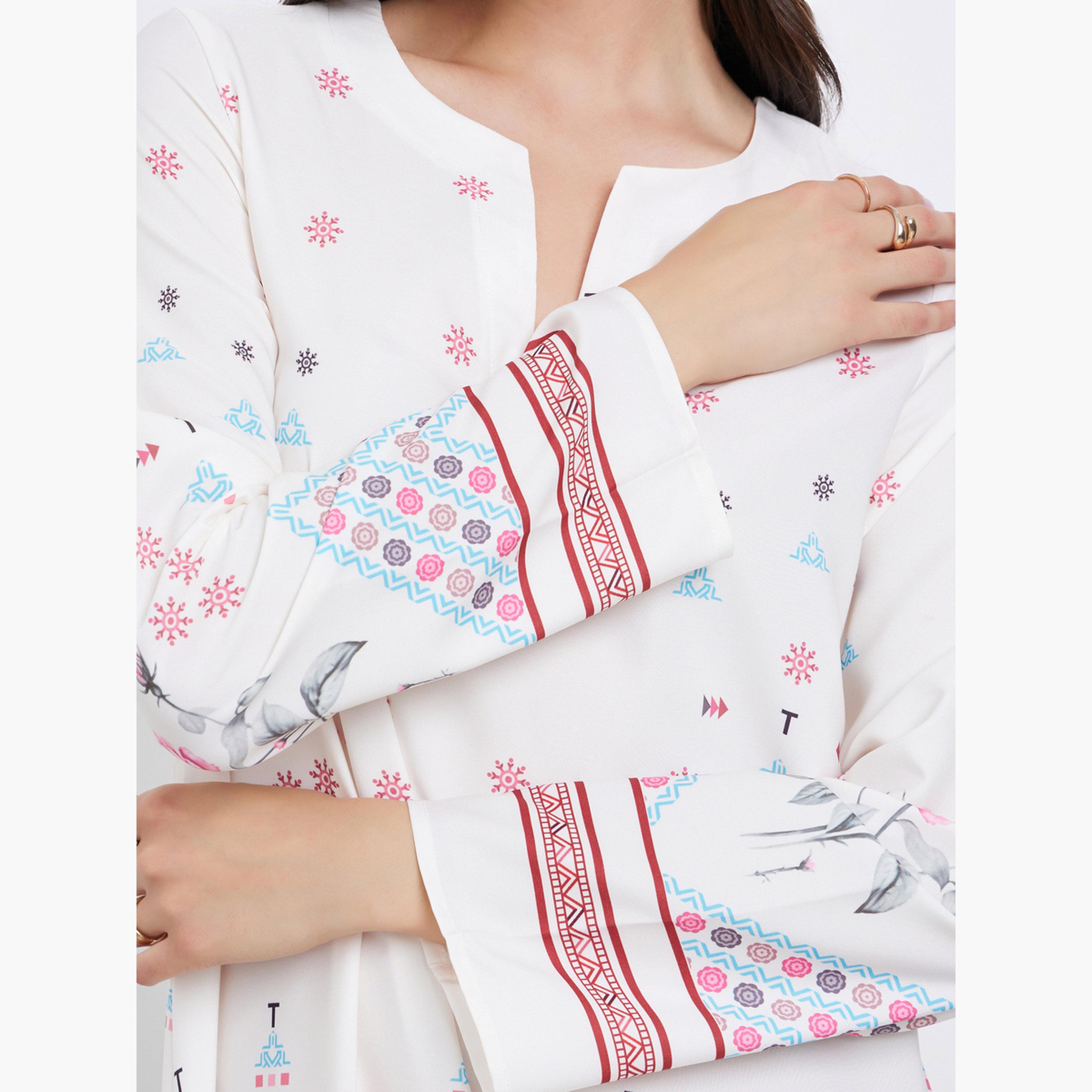 Styli White All Over Print Long Sleeves Jalabiya-women-arabicclothing-jalabiyas-image-5