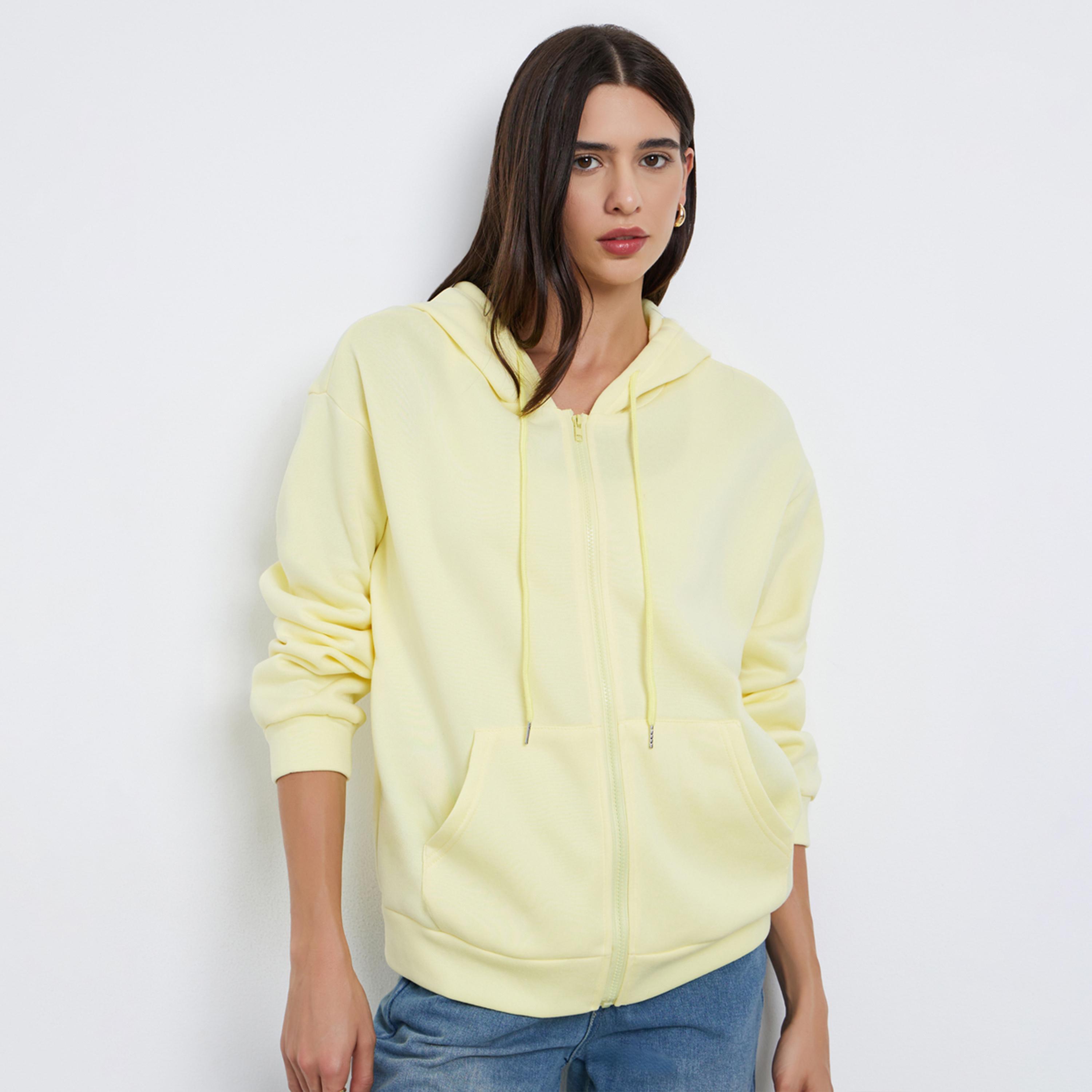 Styli Solid Hooded Neck Long Sleeves Women's Zip Through Sweatshirt-women-winterwear-coatsandjackets-jackets-image-1
