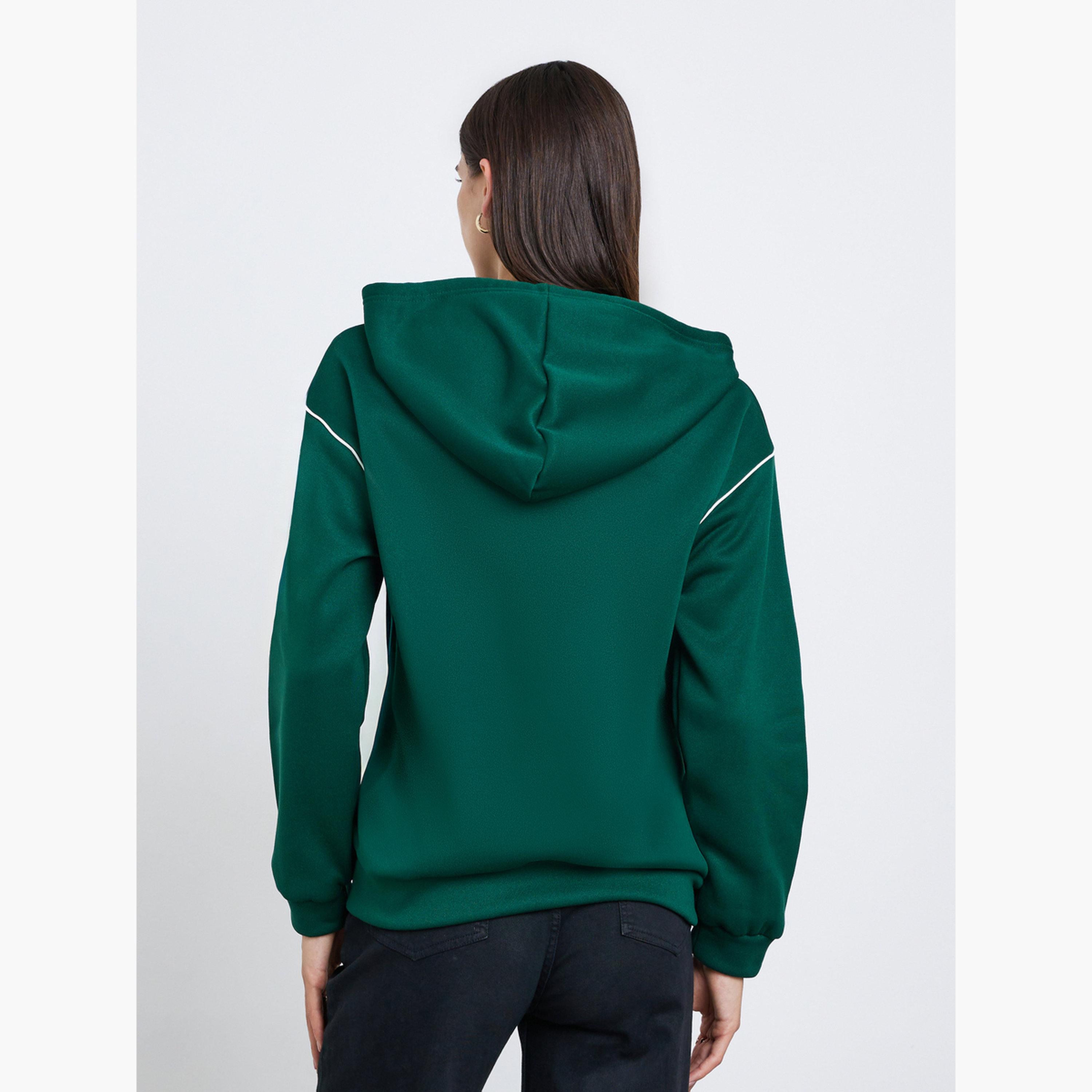 Styli Plain Hooded Neck Long Sleeves Women's Zip Up Hoodie with Piping Detail-women-clothing-hoodiesandsweatshirts-hoodies-image-3