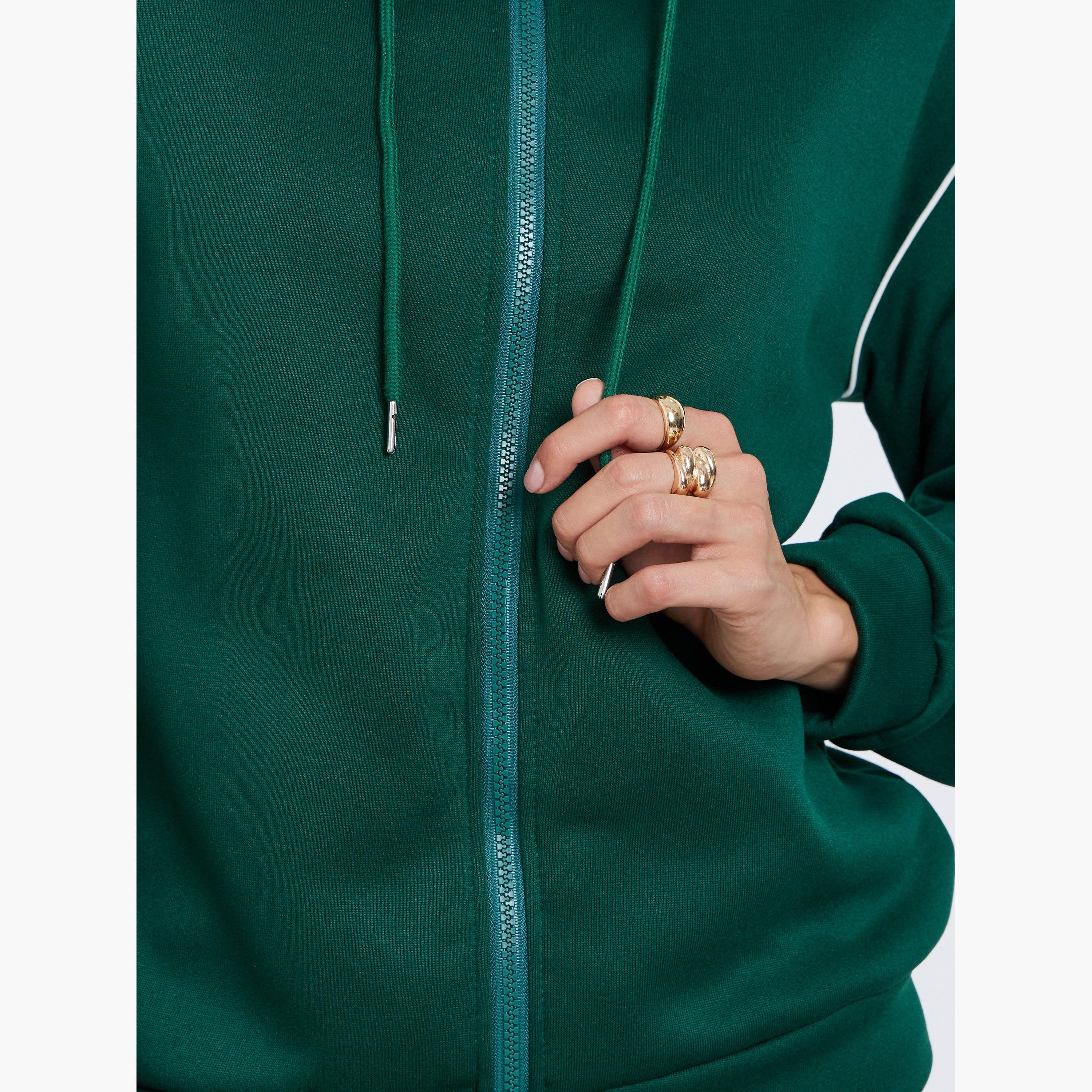 Styli Plain Hooded Neck Long Sleeves Women's Zip Up Hoodie with Piping Detail-women-clothing-hoodiesandsweatshirts-hoodies-image-4