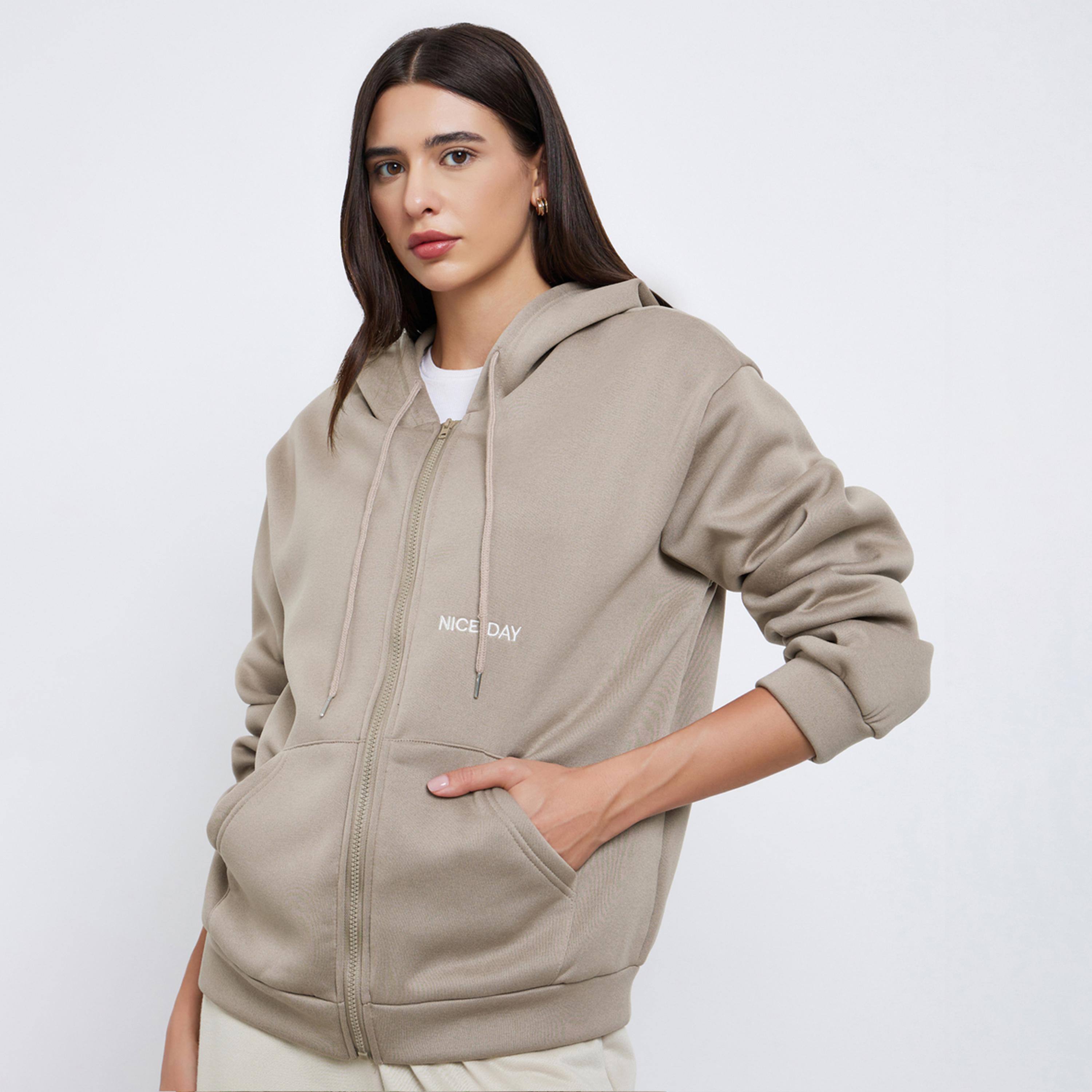 Styli Embroidered Hooded Neck Long Sleeves Women's Zip Through Sweatshirt-women-winterwear-coatsandjackets-jackets-image-1