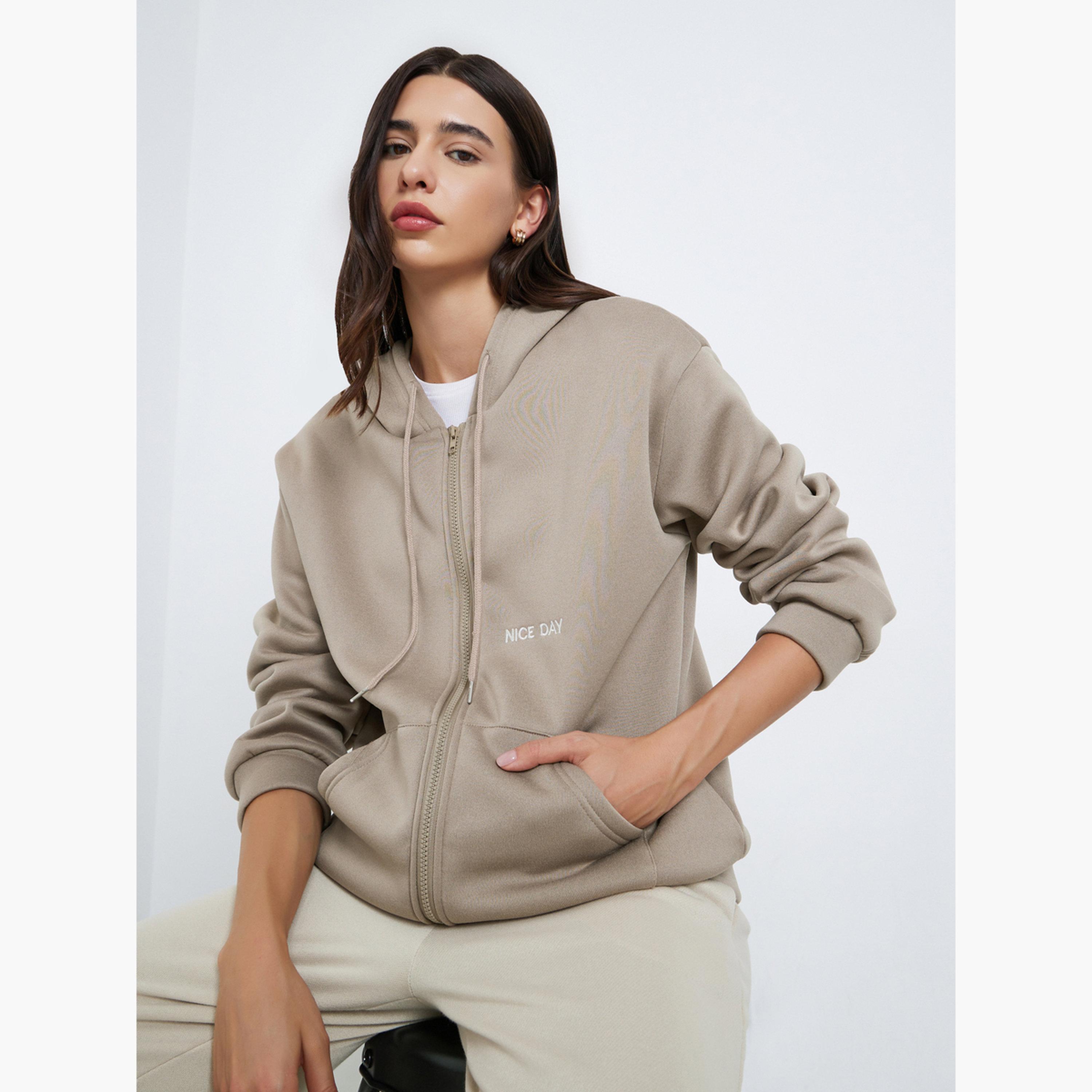 Styli Embroidered Hooded Neck Long Sleeves Women's Zip Through Sweatshirt-women-winterwear-coatsandjackets-jackets-image-3