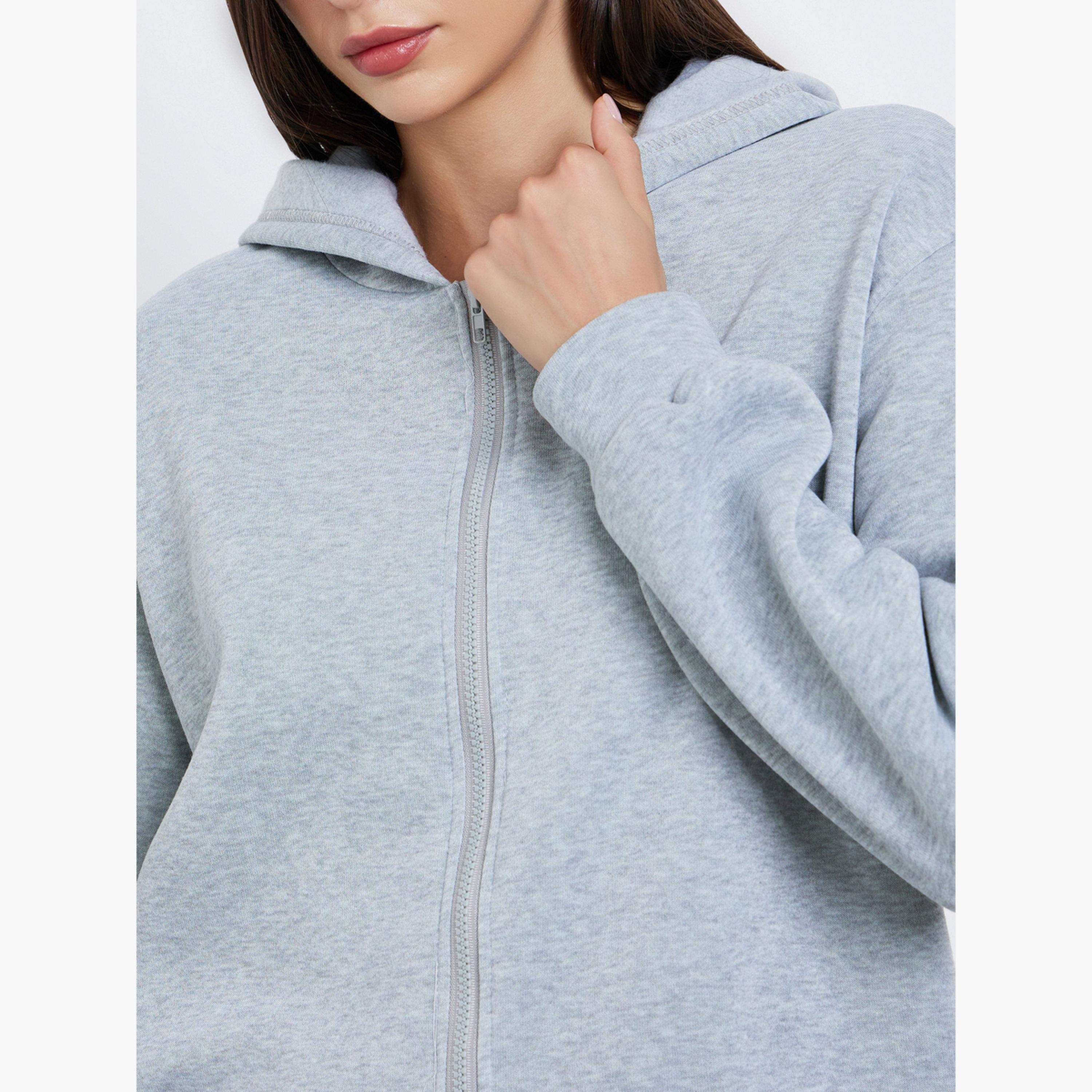 Styli Solid Hooded Neck Long Sleeves Women's Zip Through Longline Sweatshirt-women-winterwear-coatsandjackets-jackets-image-3