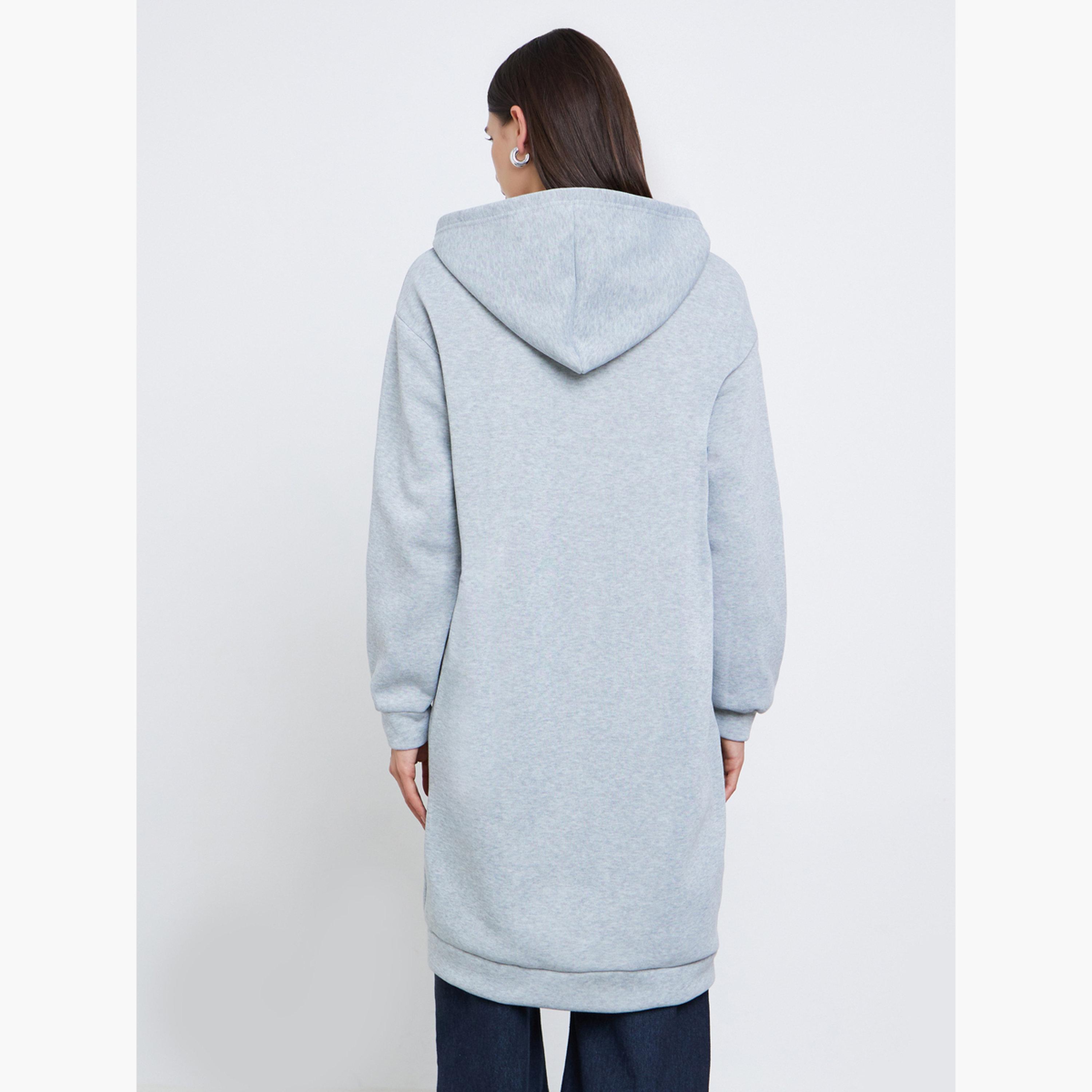 Styli Solid Hooded Neck Long Sleeves Women's Zip Through Longline Sweatshirt-women-winterwear-coatsandjackets-jackets-image-4