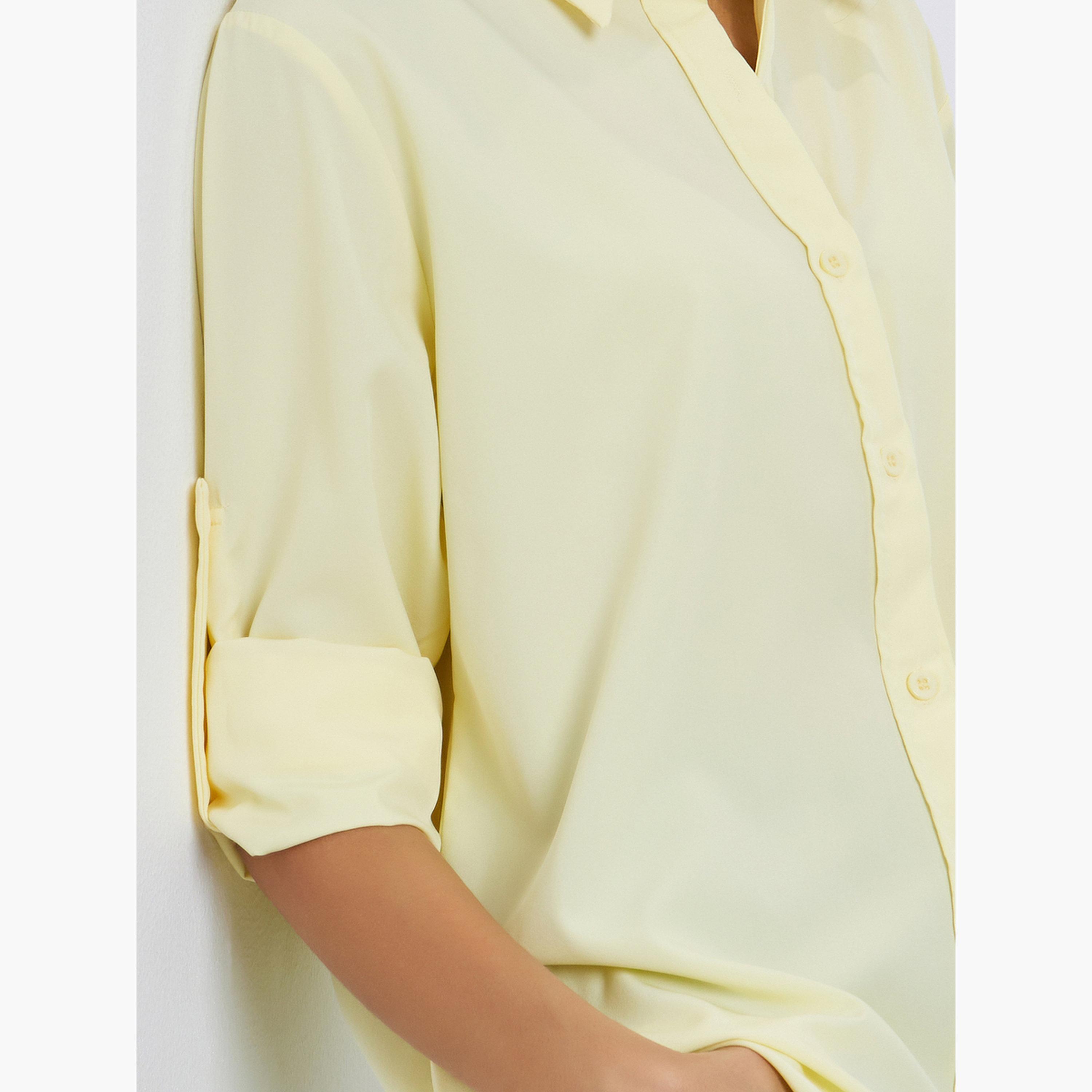 Styli Women Yellow Button-Down Oversized Shirt-women-clothing-shirtsandblouses-shirts-image-3