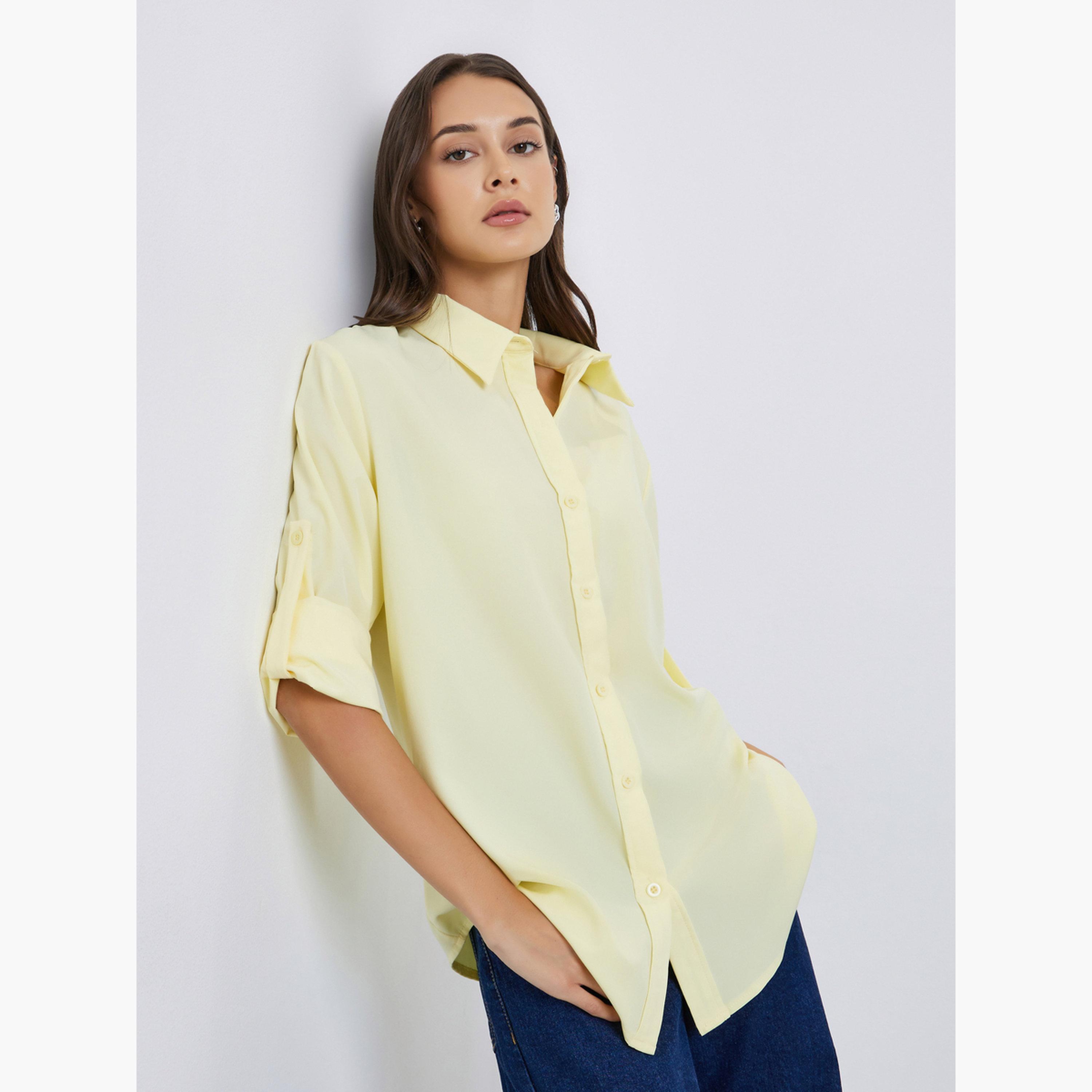 Styli Women Yellow Button-Down Oversized Shirt-women-clothing-shirtsandblouses-shirts-image-4