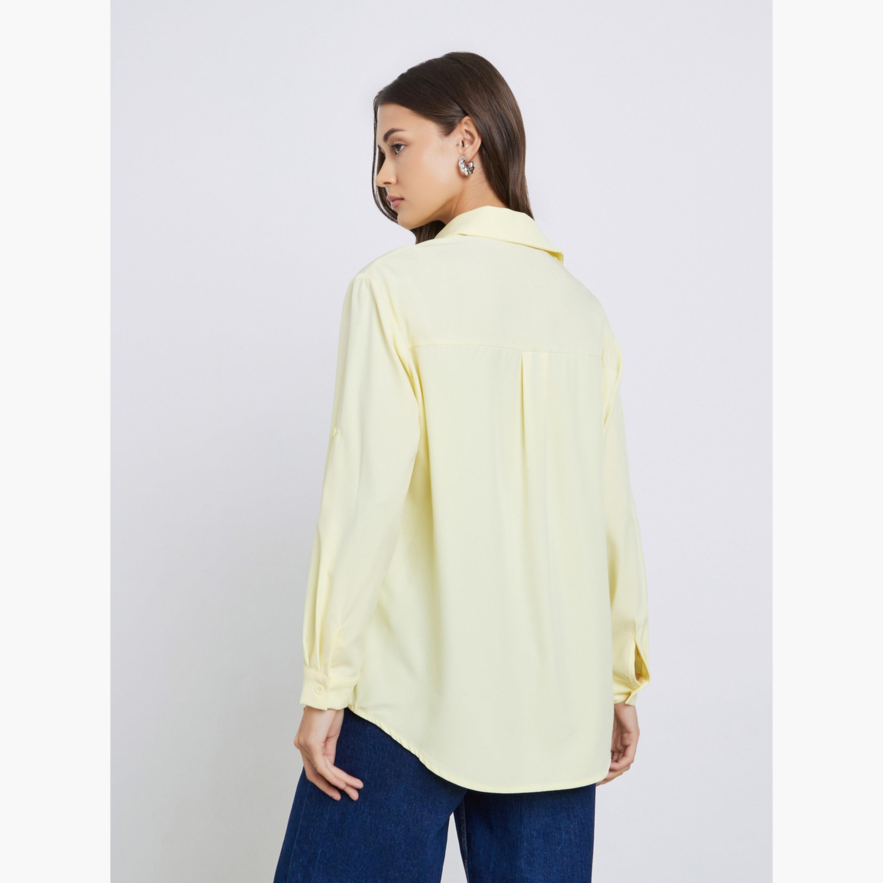 Styli Women Yellow Button-Down Oversized Shirt-women-clothing-shirtsandblouses-shirts-image-5
