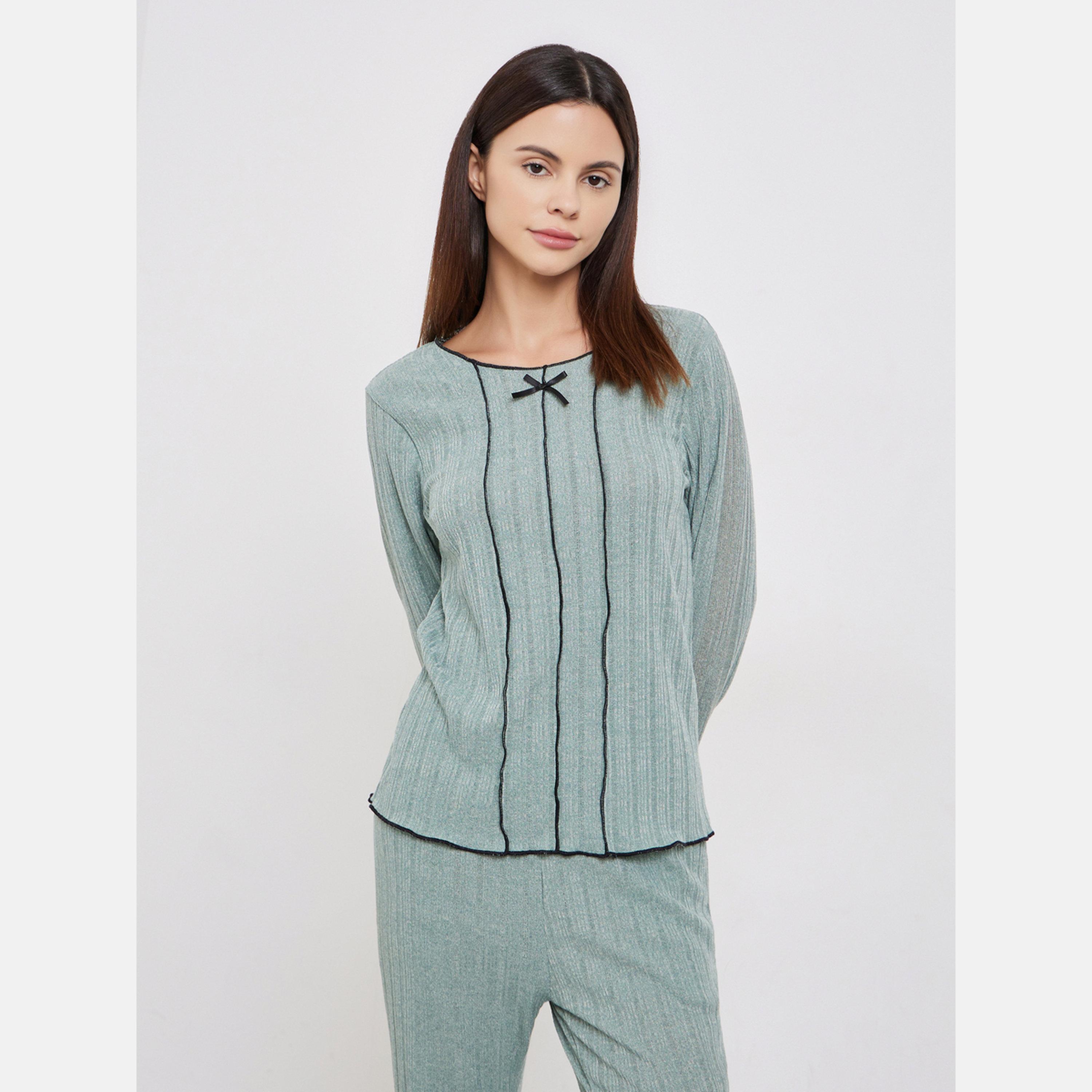 ستايلي - بيجاما تي شيرت بنطال طويل بتفاصيل بارزة-women-clothing-nightwear-pyjamas-longsets-image-2