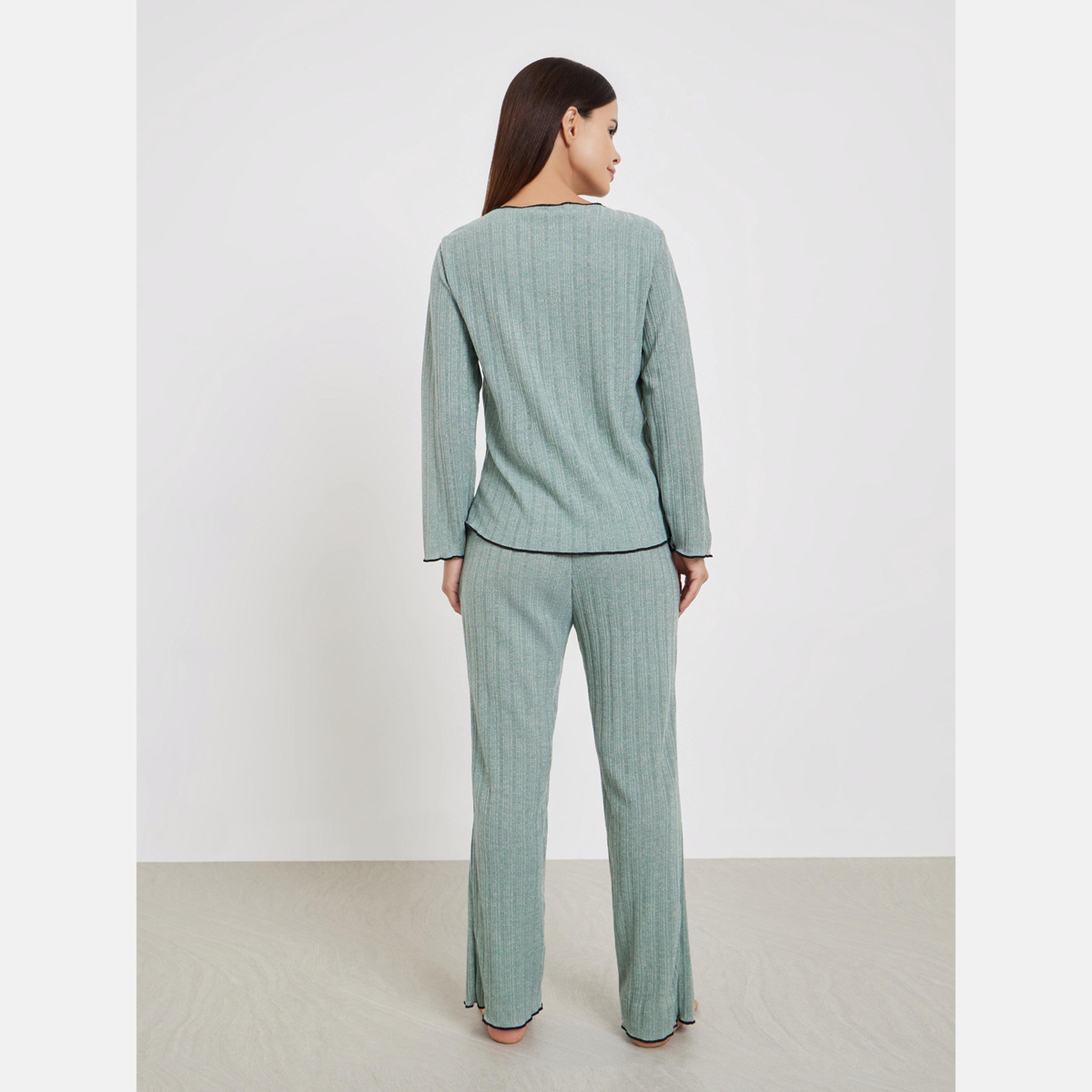 Styli Pipping Detail T-Shirt and Long Pyjama Set-women-clothing-nightwear-pyjamas-longsets-image-5