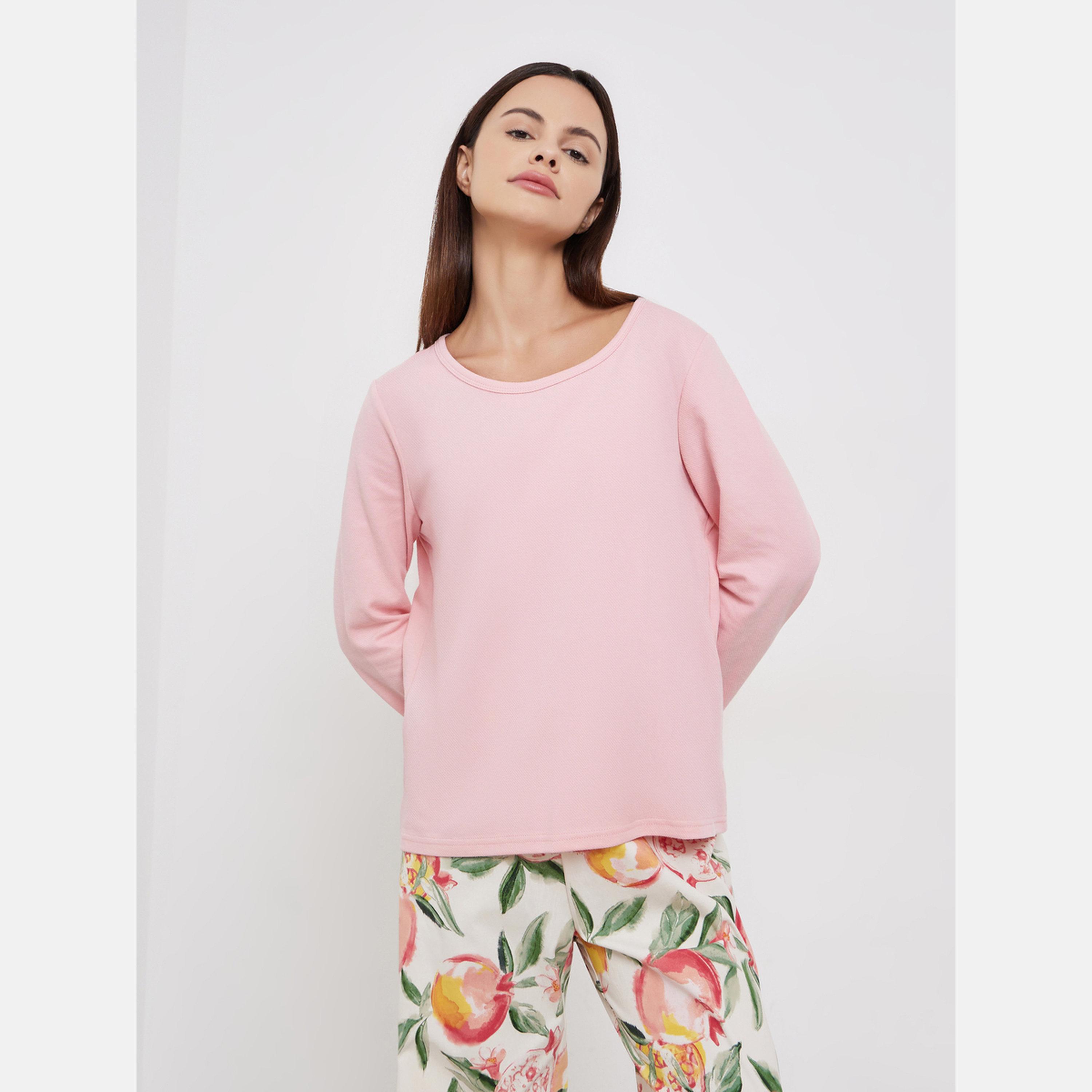 Styli Solid T-Shirt and Floral Print Pyjama Set-women-clothing-nightwear-pyjamas-longsets-image-2