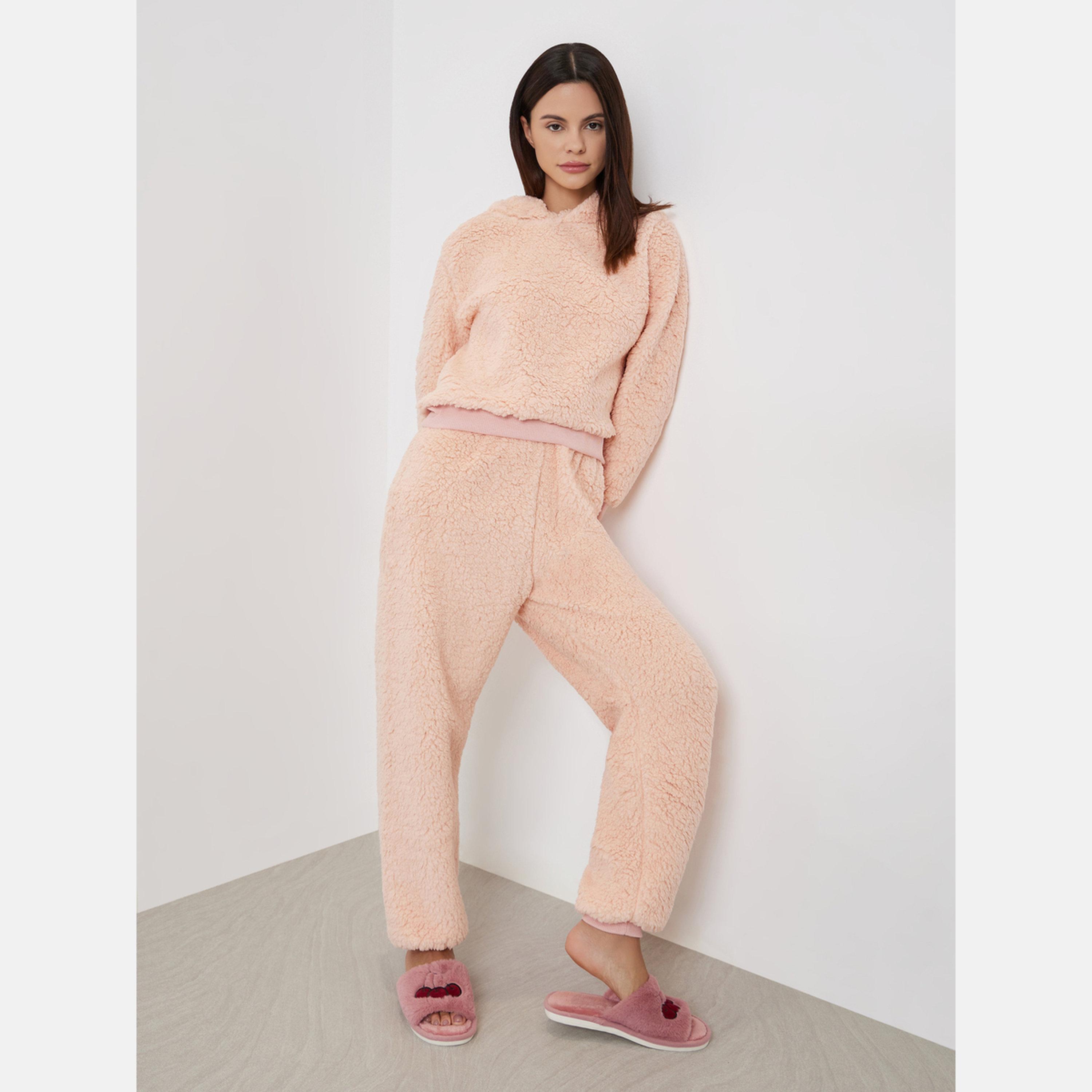 ستايلي - بيجام بنطال طويل و هودي صوف بلون الخوخ-women-clothing-nightwear-pyjamas-longsets-image-1