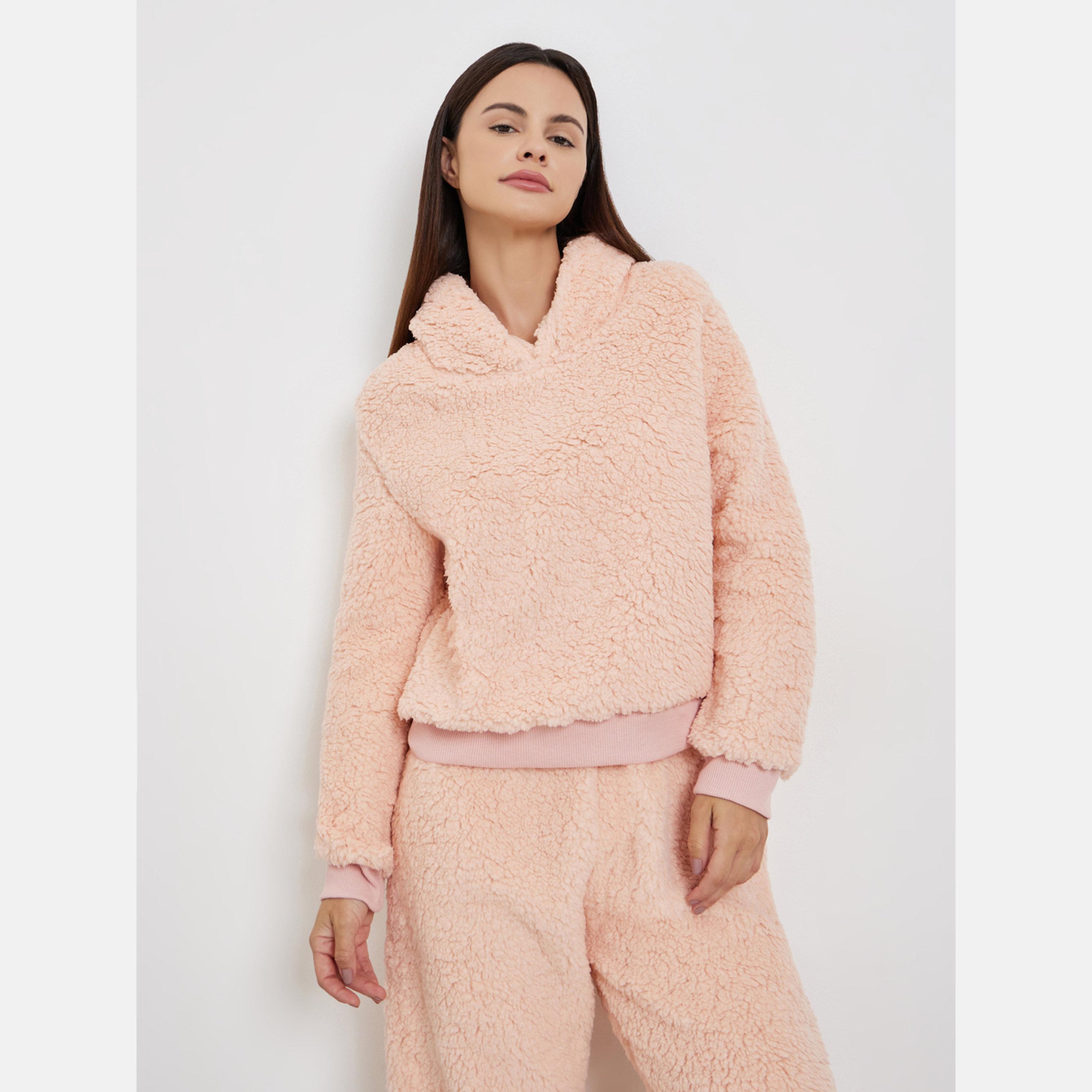 ستايلي - بيجام بنطال طويل و هودي صوف بلون الخوخ-women-clothing-nightwear-pyjamas-longsets-image-2