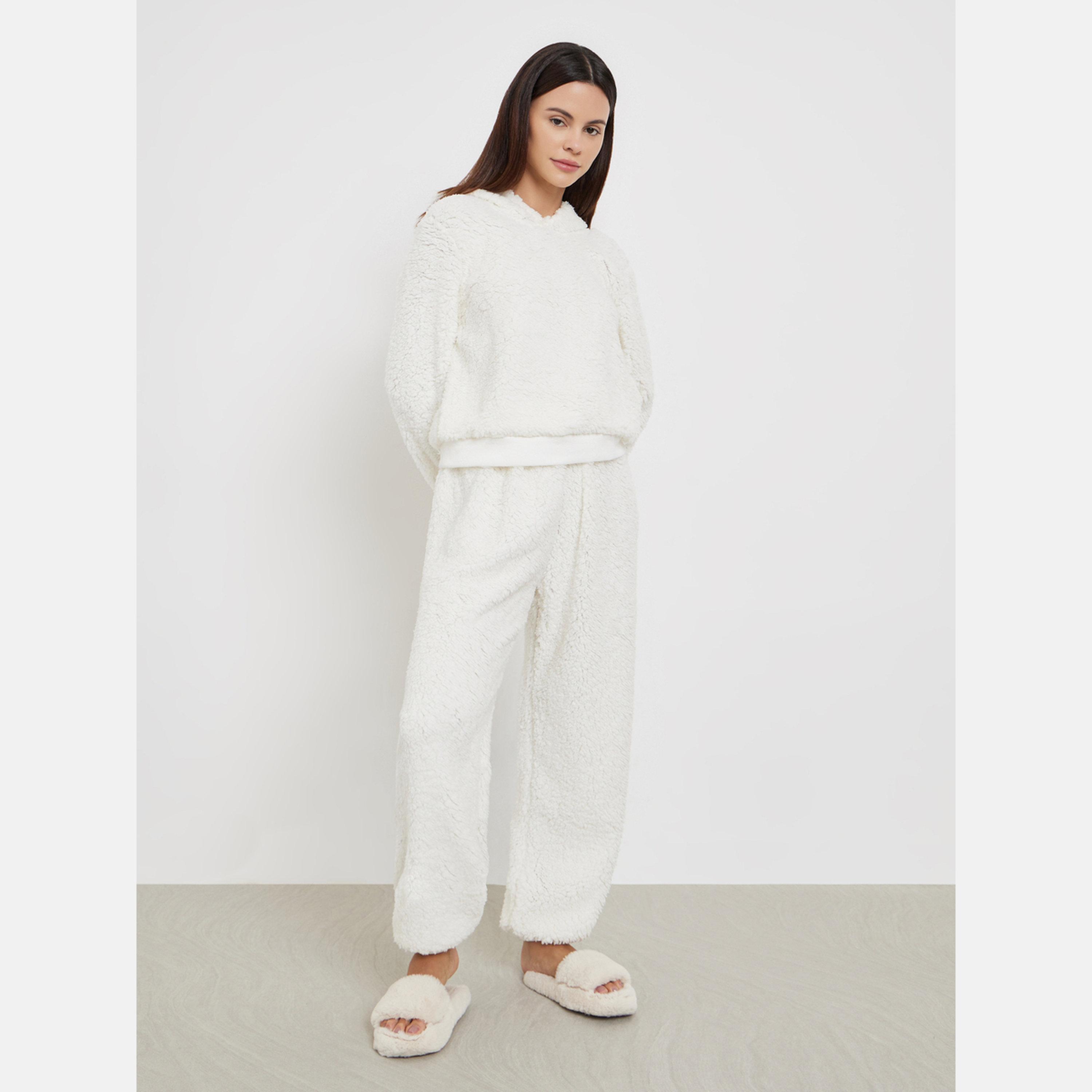 Styli White Fleece Hoodie and Long Pyjama Set-women-clothing-nightwear-pyjamas-longsets-image-1