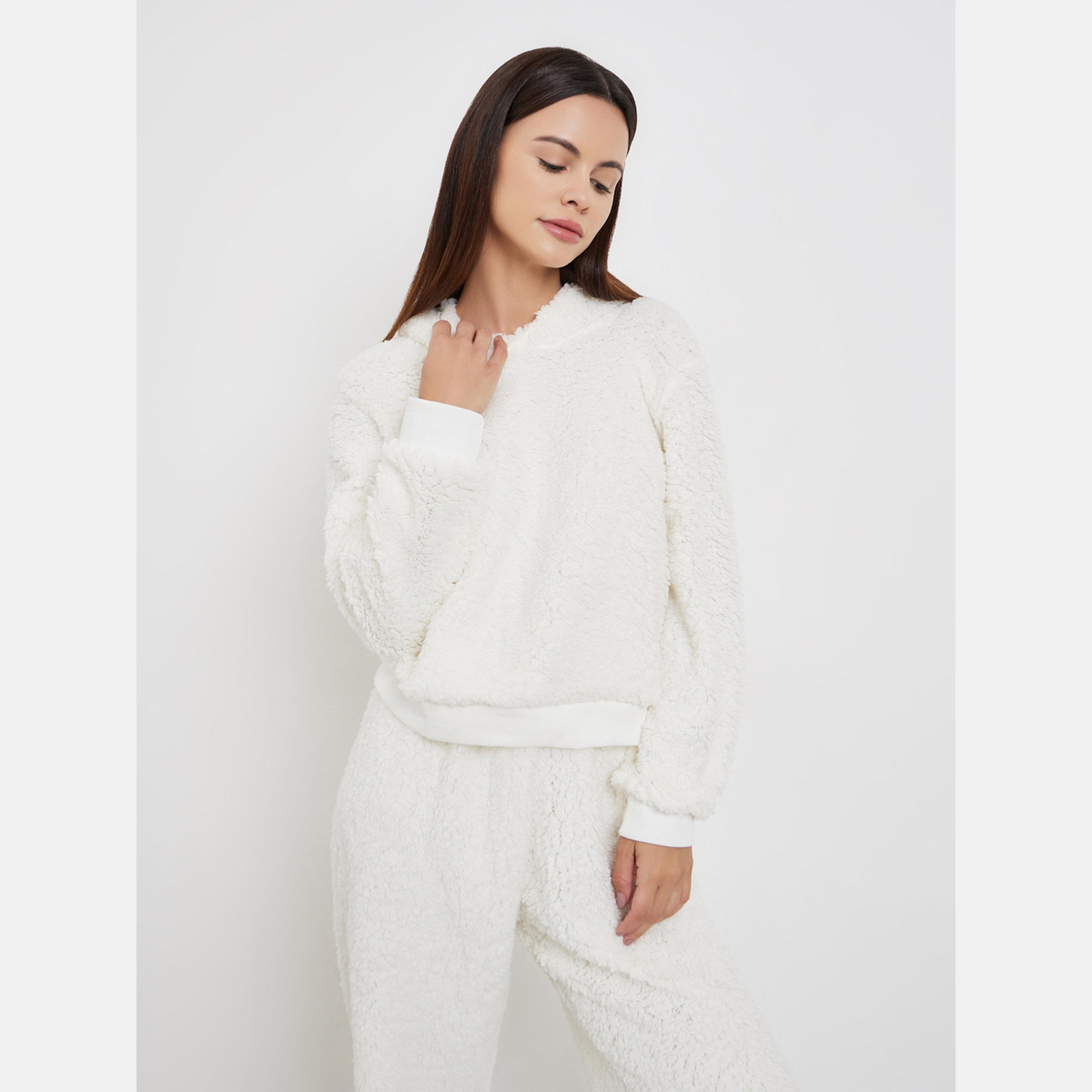 Styli White Fleece Hoodie and Long Pyjama Set-women-clothing-nightwear-pyjamas-longsets-image-3