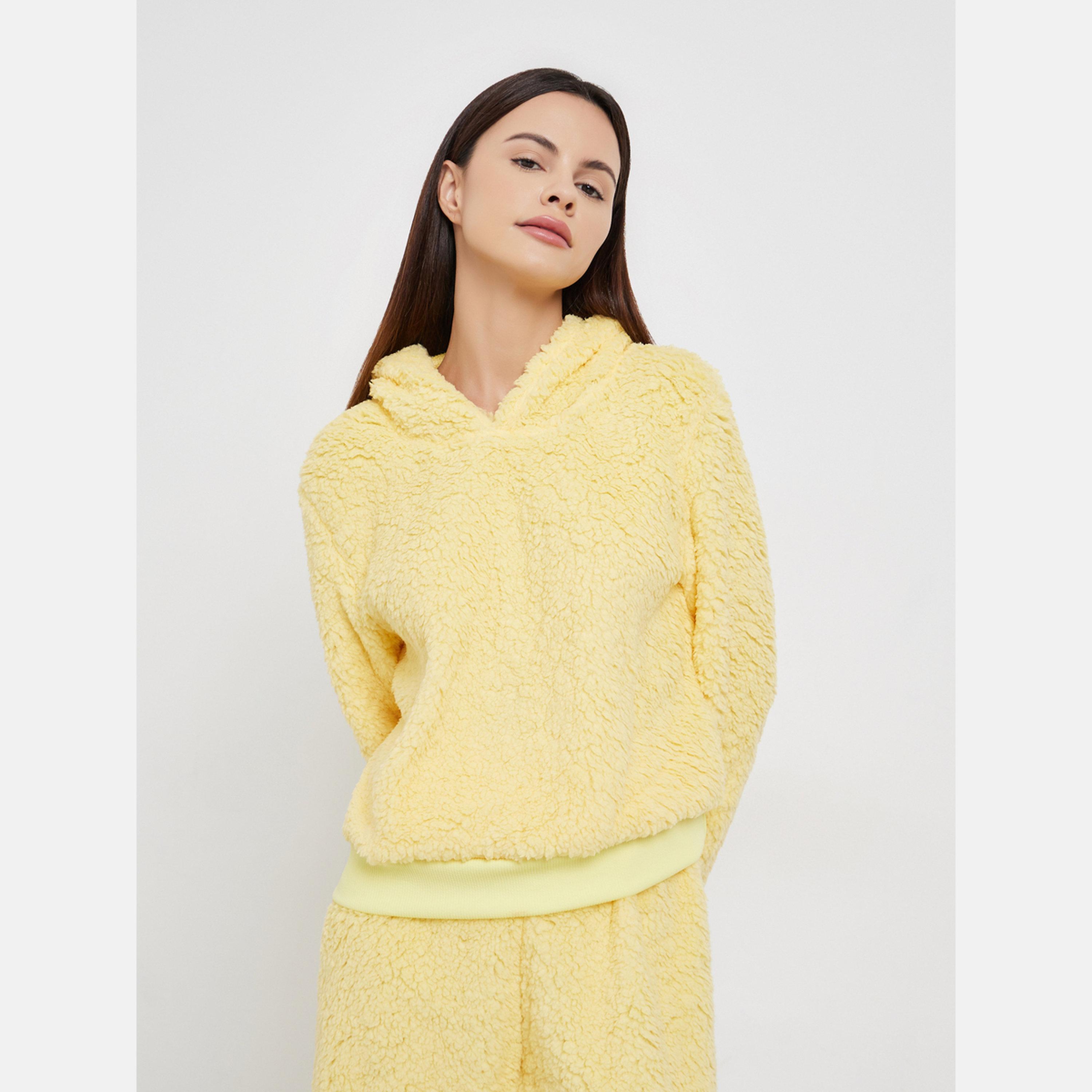 Styli Yellow Fleece Hoodie and Long Pyjama Set-women-clothing-nightwear-pyjamas-longsets-image-2