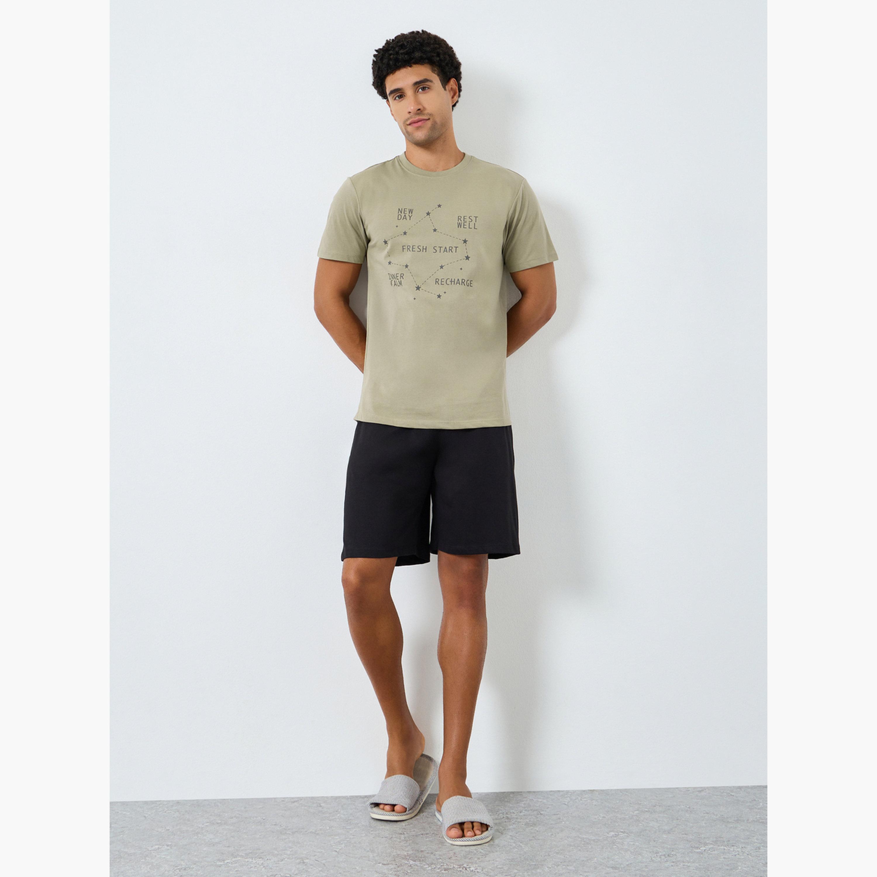 Styli Men Printed Knit T-Shirt and Shorts Set-men-clothing-nightwear-sets-image-1