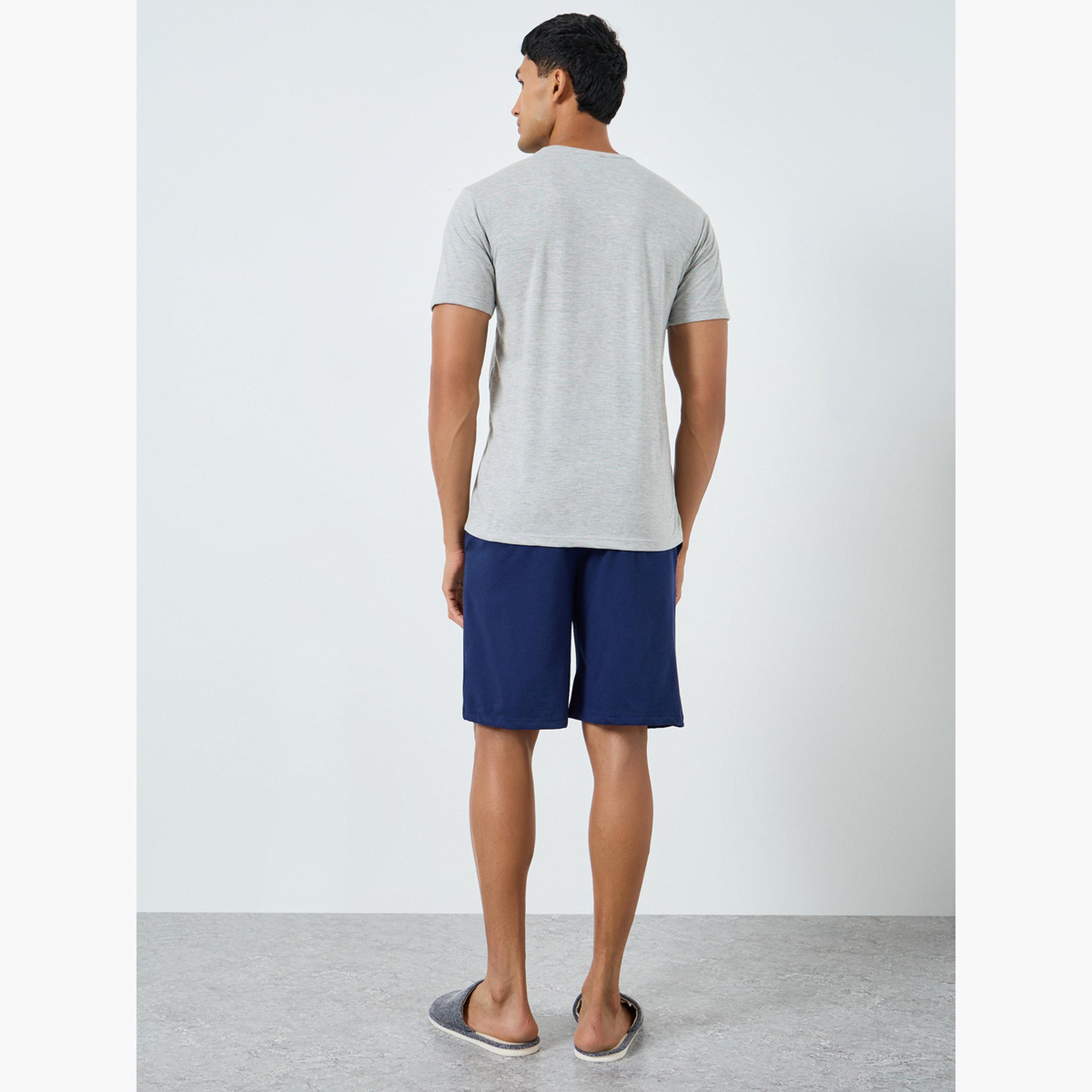 Styli Men Printed Knit T-Shirt and Shorts Set-men-clothing-nightwear-sets-image-3