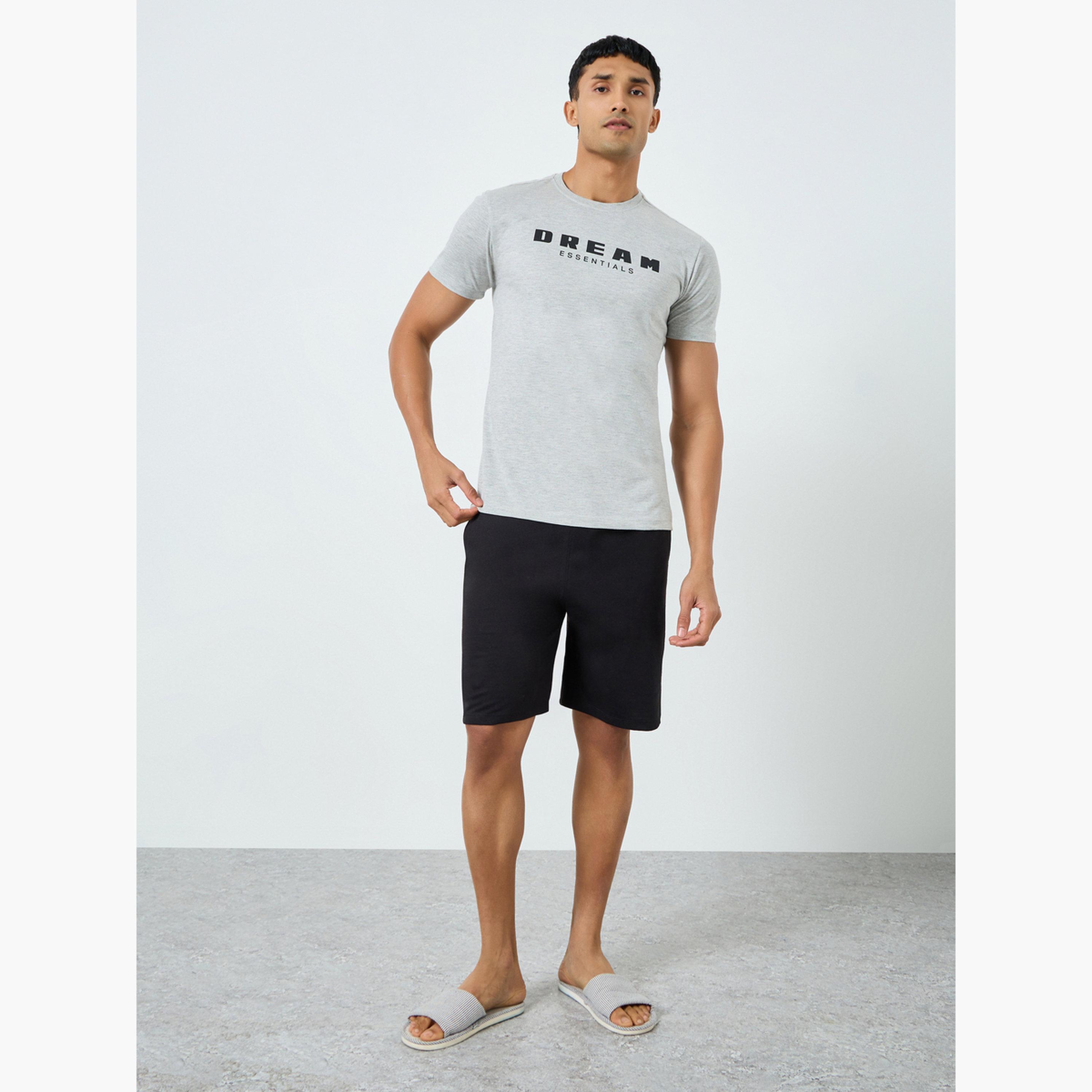 Styli Men Printed Knit T-Shirt and Shorts Set-men-clothing-nightwear-sets-image-1