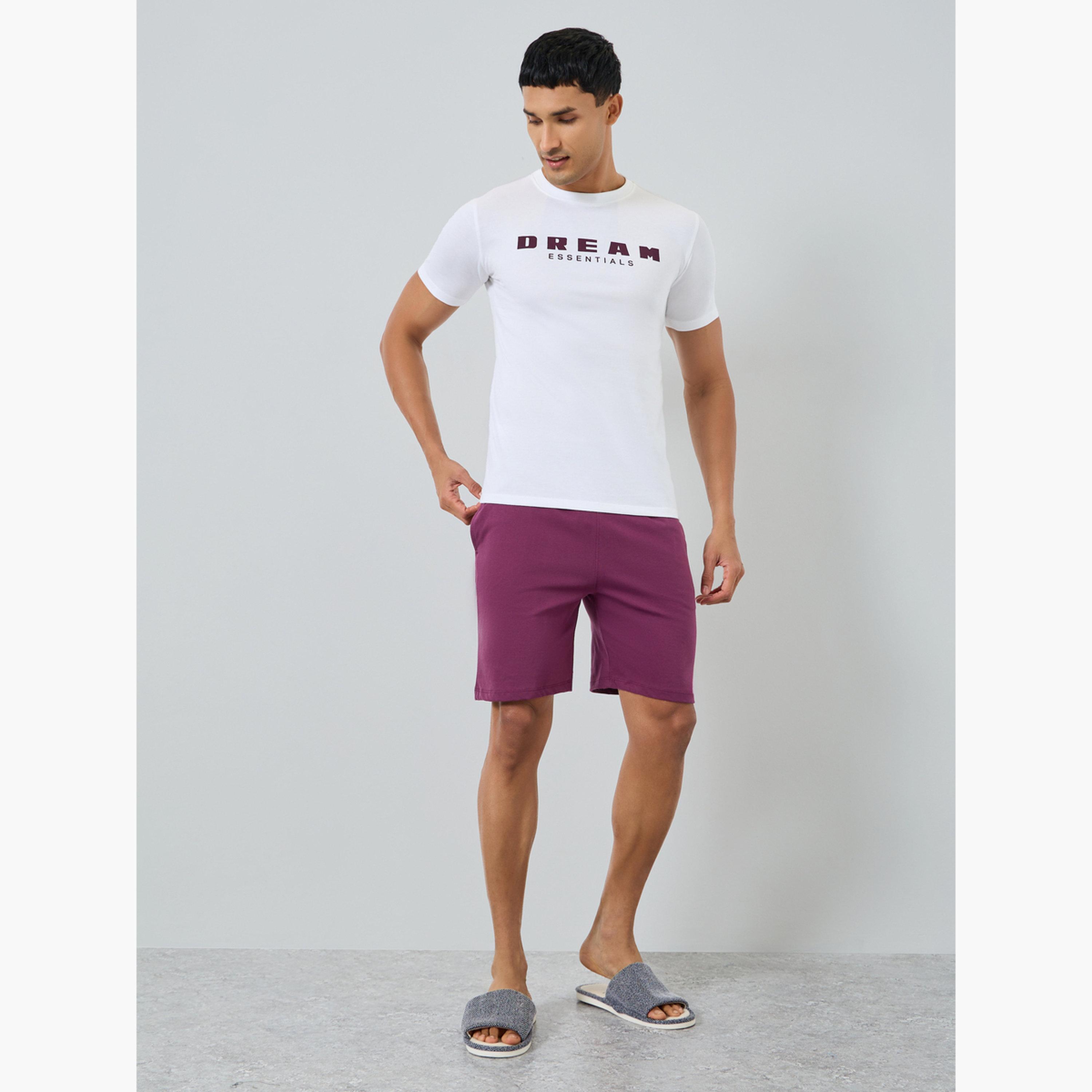 Styli Men White Slogan Print T-Shirt and Shorts Pyjama Set-men-clothing-nightwear-sets-image-1