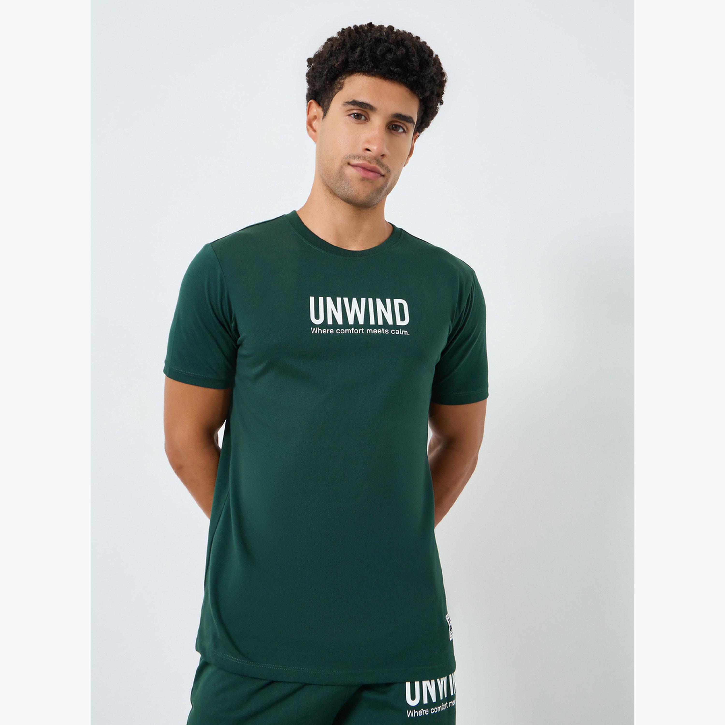 Styli Men Slogan Print Cotton T-Shirt and Shorts Set-men-clothing-nightwear-sets-image-2
