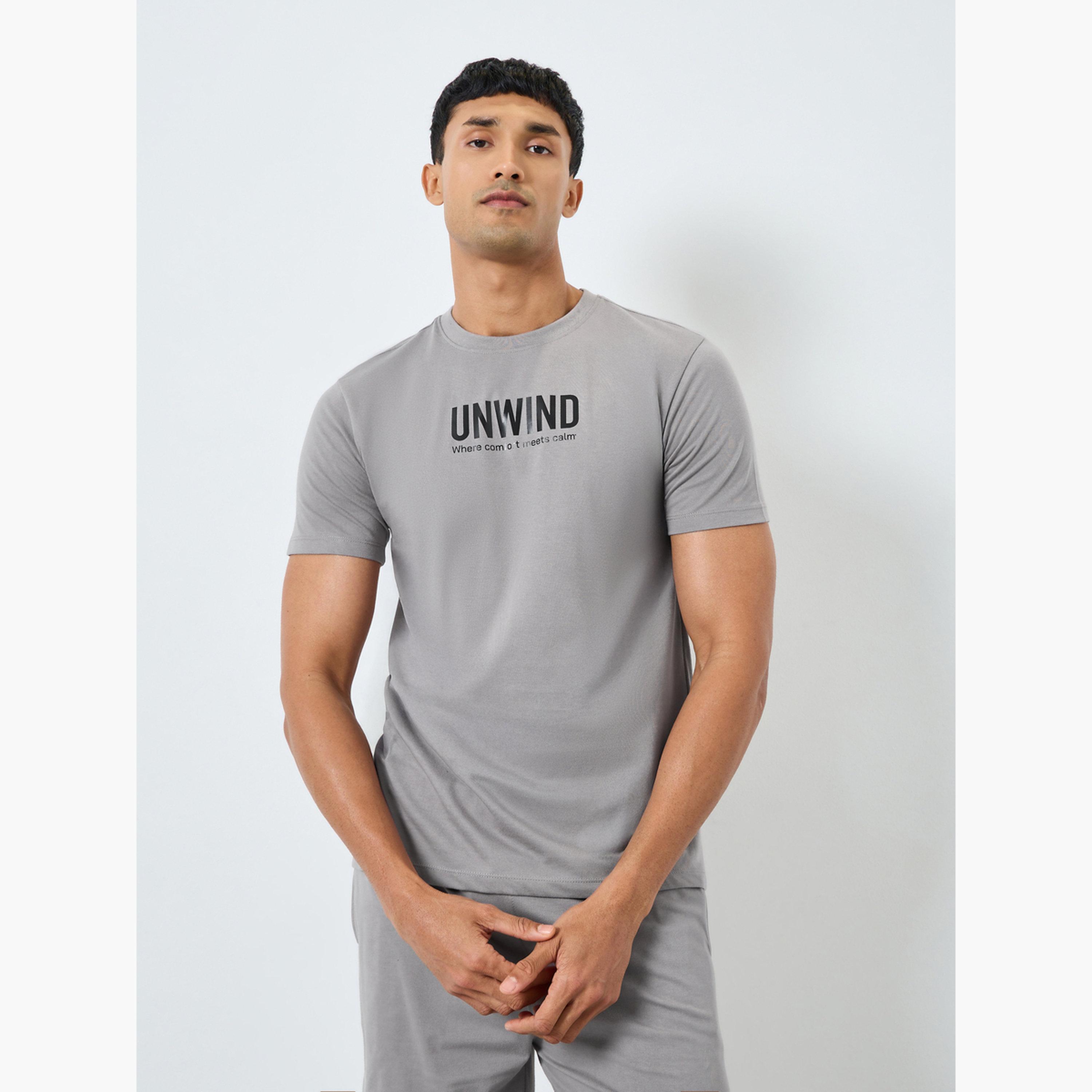 Styli Men Slogan Print Cotton T-Shirt and Shorts Set-men-clothing-nightwear-sets-image-2