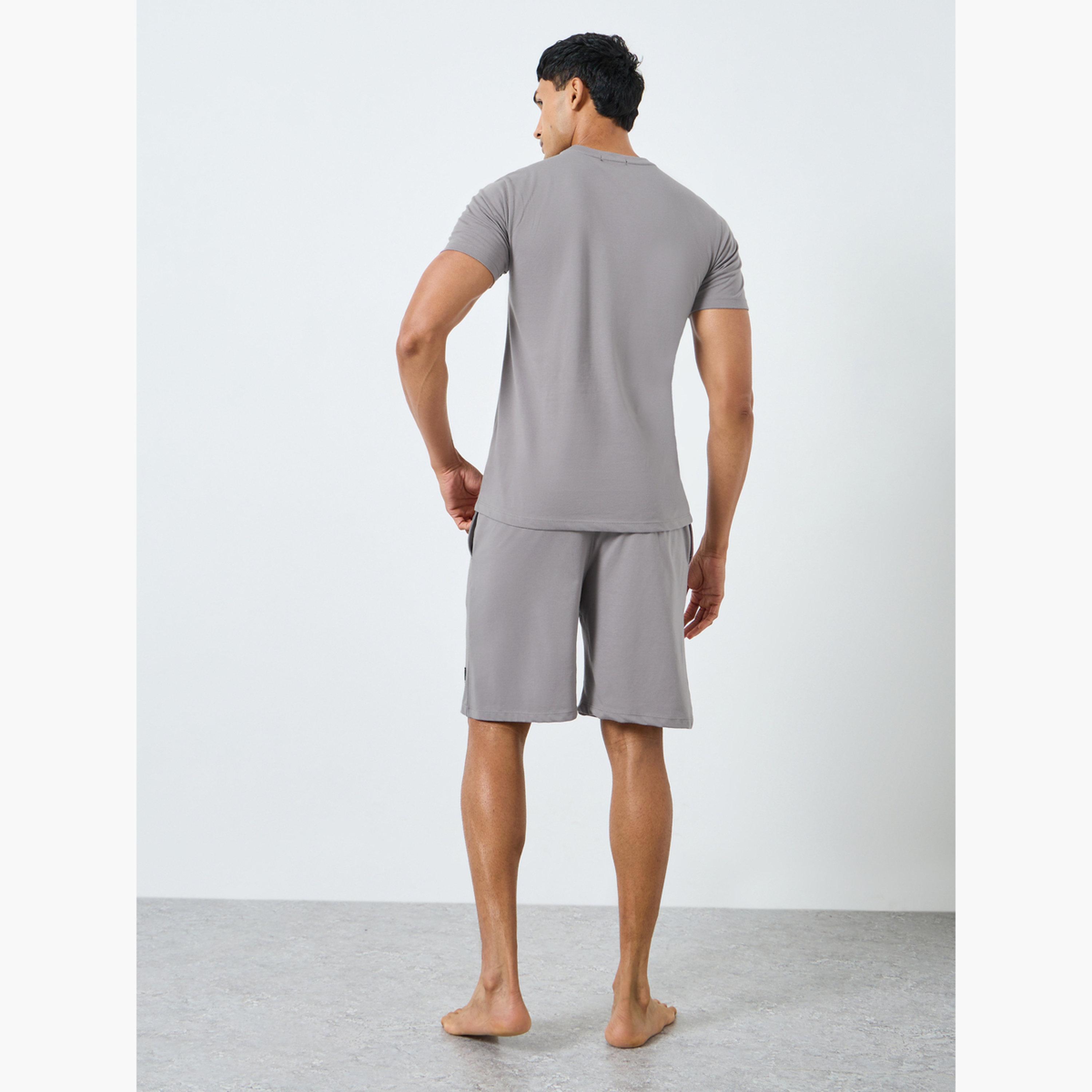Styli Men Slogan Print Cotton T-Shirt and Shorts Set-men-clothing-nightwear-sets-image-3