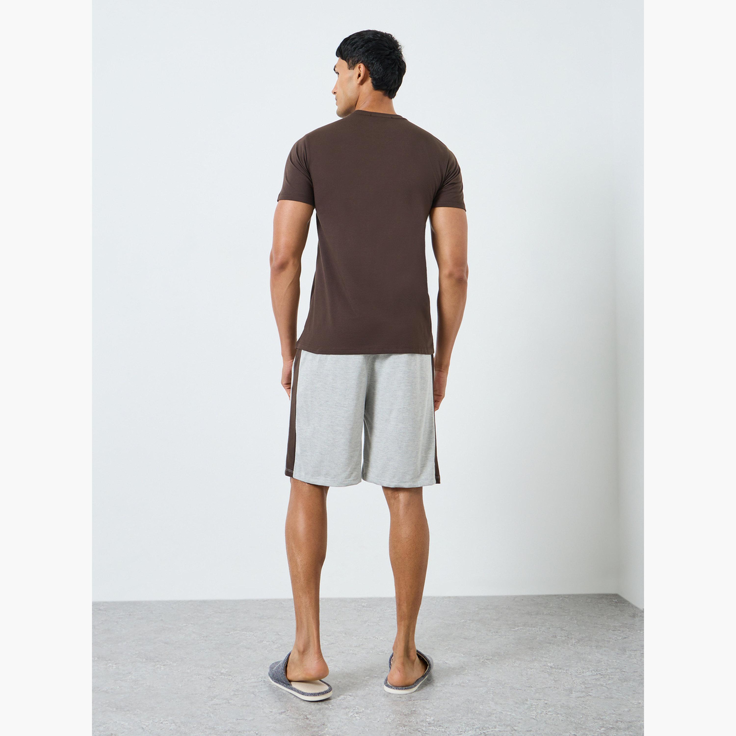 Styli Men Grey Knitted T-Shirt and Shorts Pyjama Set-men-clothing-nightwear-sets-image-5