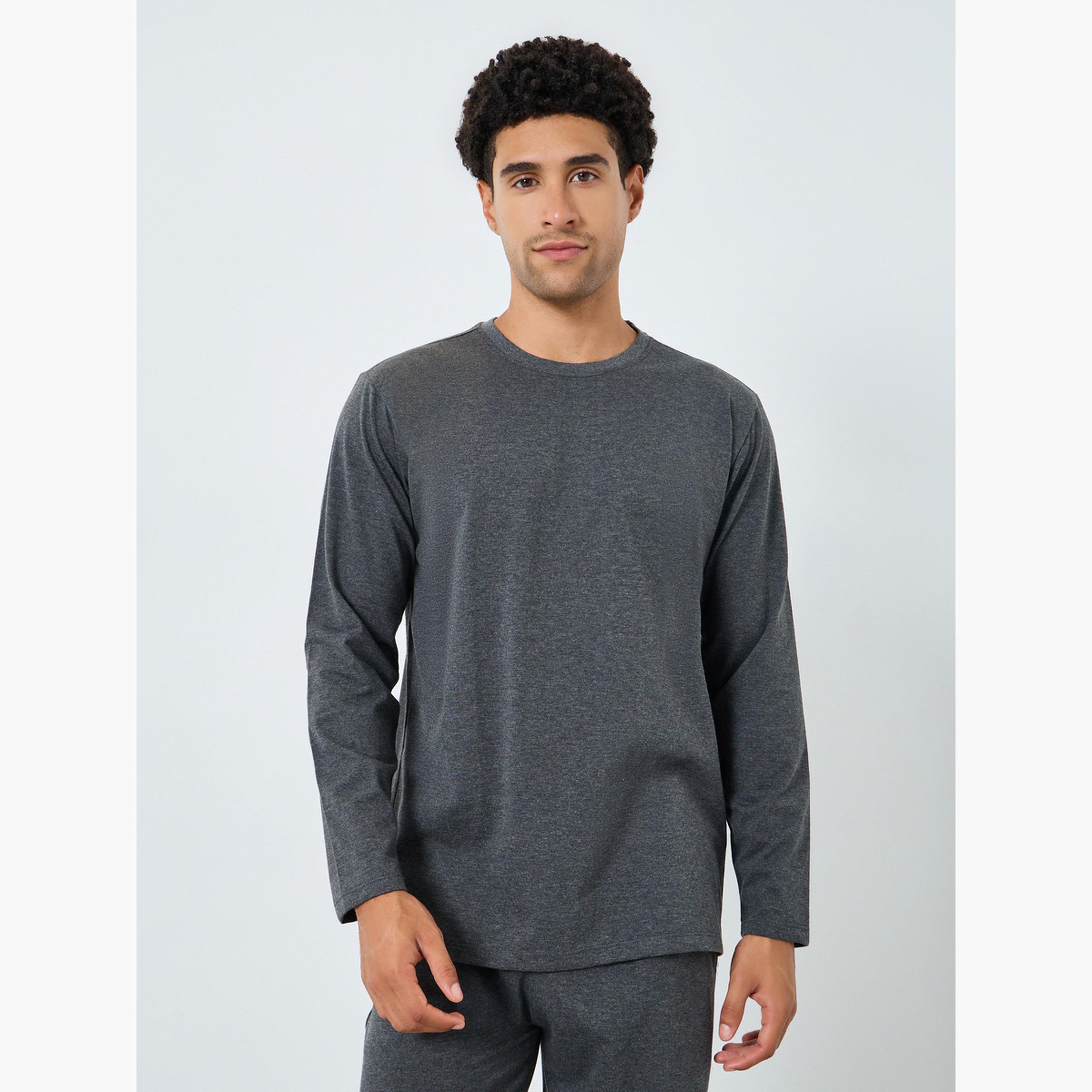 Styli Men Charcoal Long Sleeve T-Shirt and Pyjama Set-men-clothing-nightwear-sets-image-2
