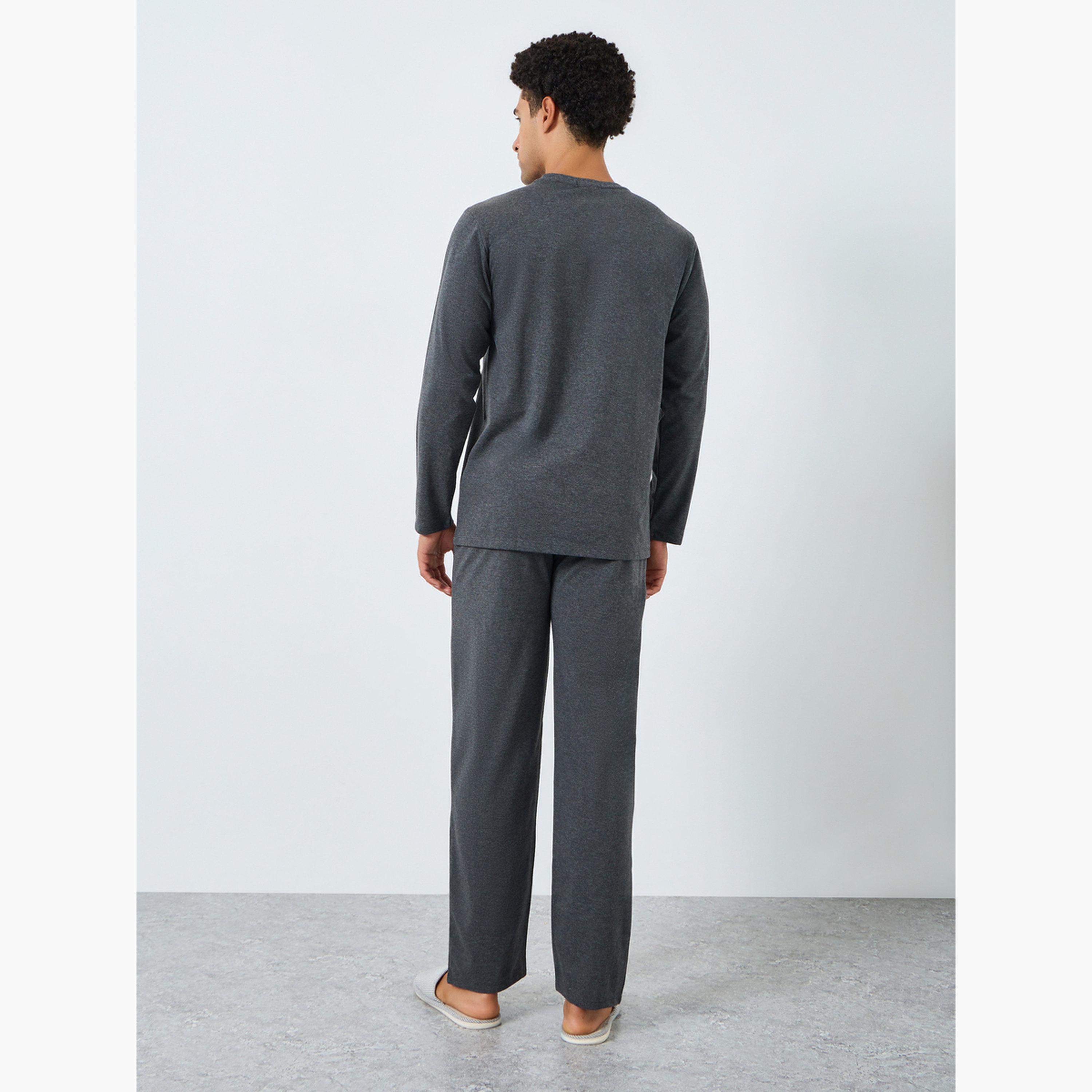 Styli Men Charcoal Long Sleeve T-Shirt and Pyjama Set-men-clothing-nightwear-sets-image-5