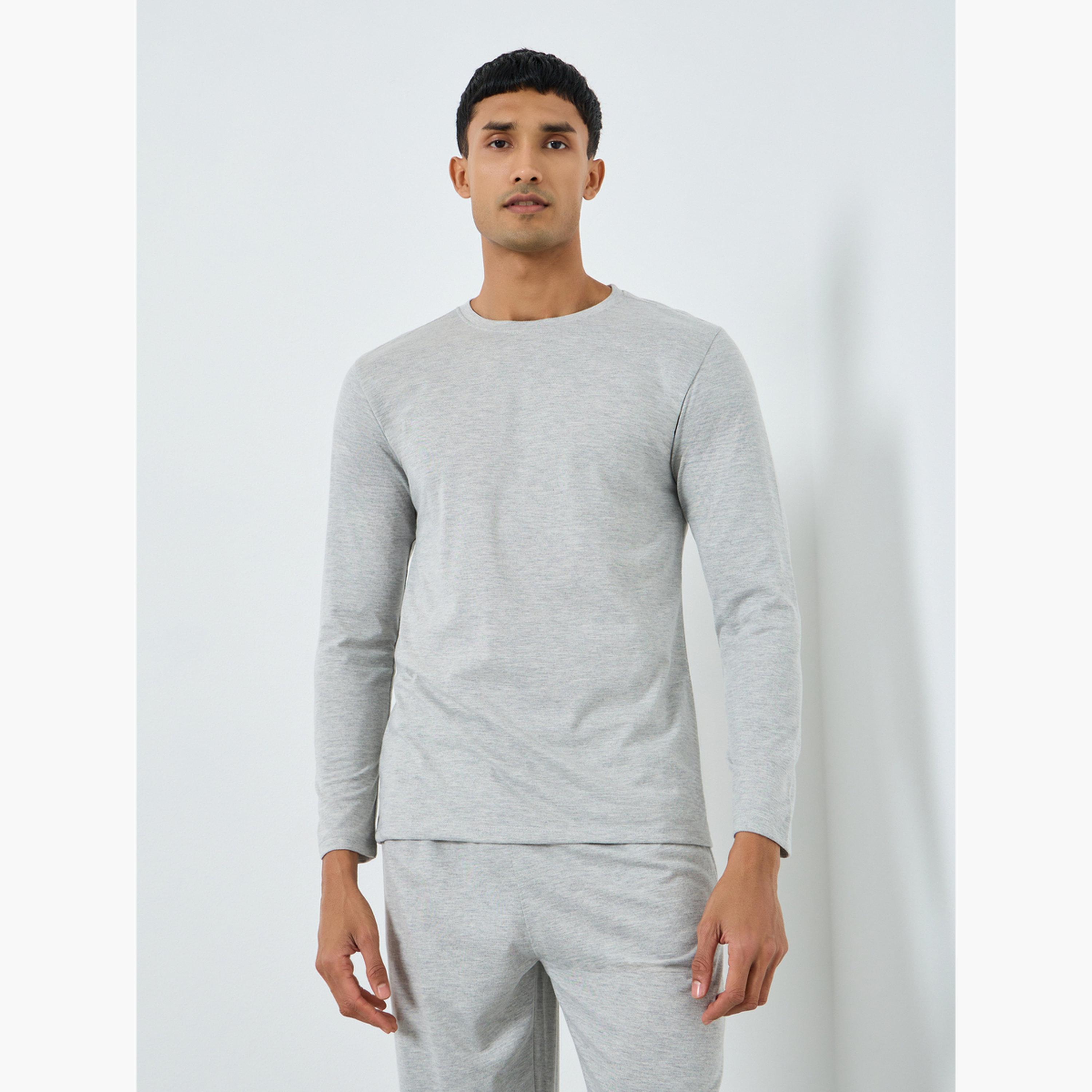 Styli Men Grey Long Sleeve T-Shirt and Pyjama Set-men-clothing-nightwear-sets-image-2