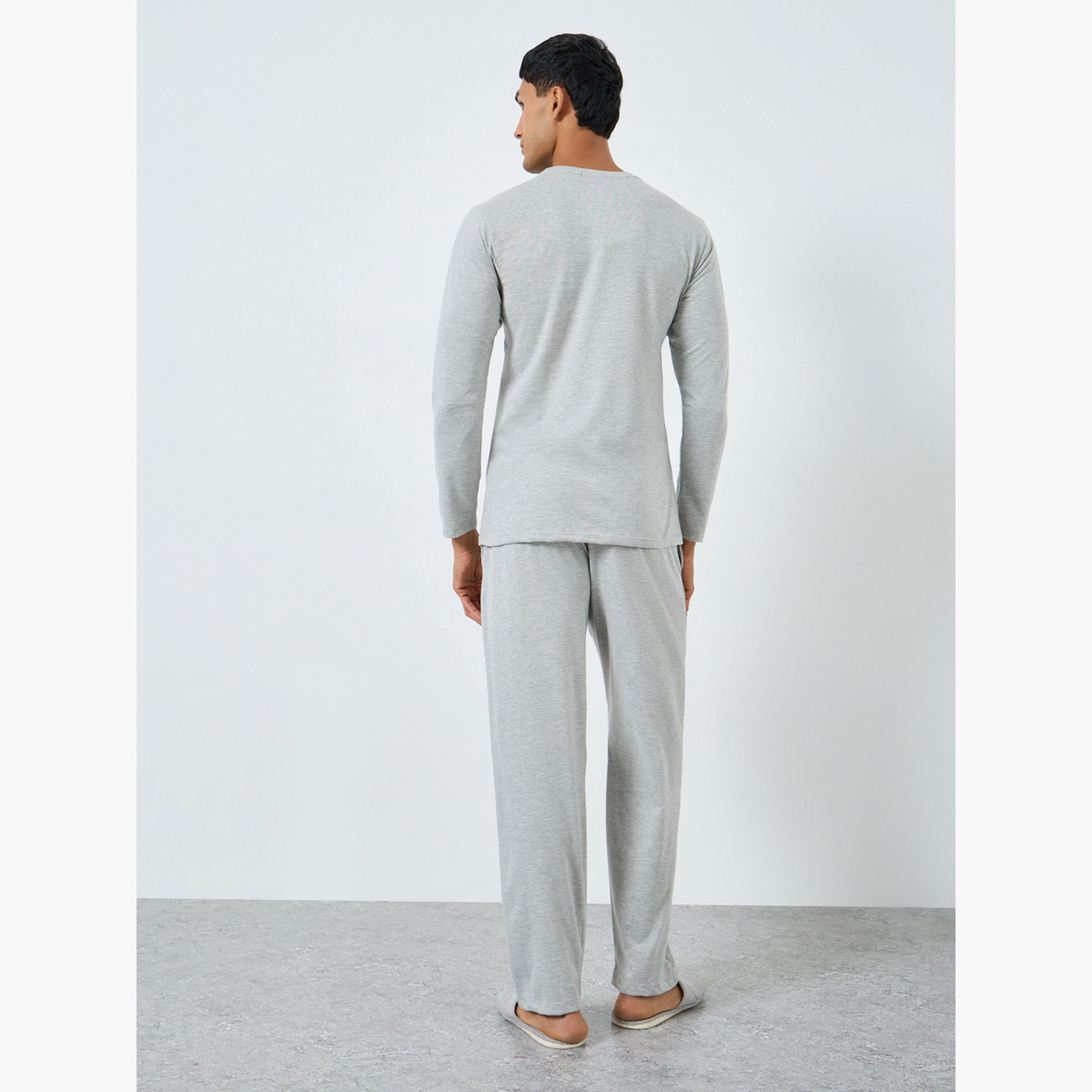 Styli Men Grey Long Sleeve T-Shirt and Pyjama Set-men-clothing-nightwear-sets-image-5