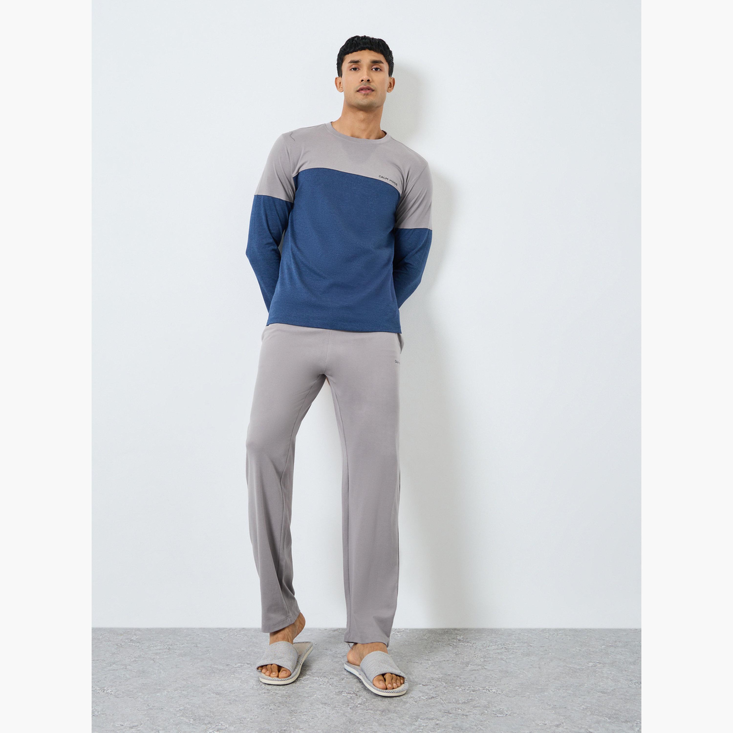 Styli Men Color Block Long Sleeve T-Shirt and Pyjama Set-men-clothing-nightwear-sets-image-1