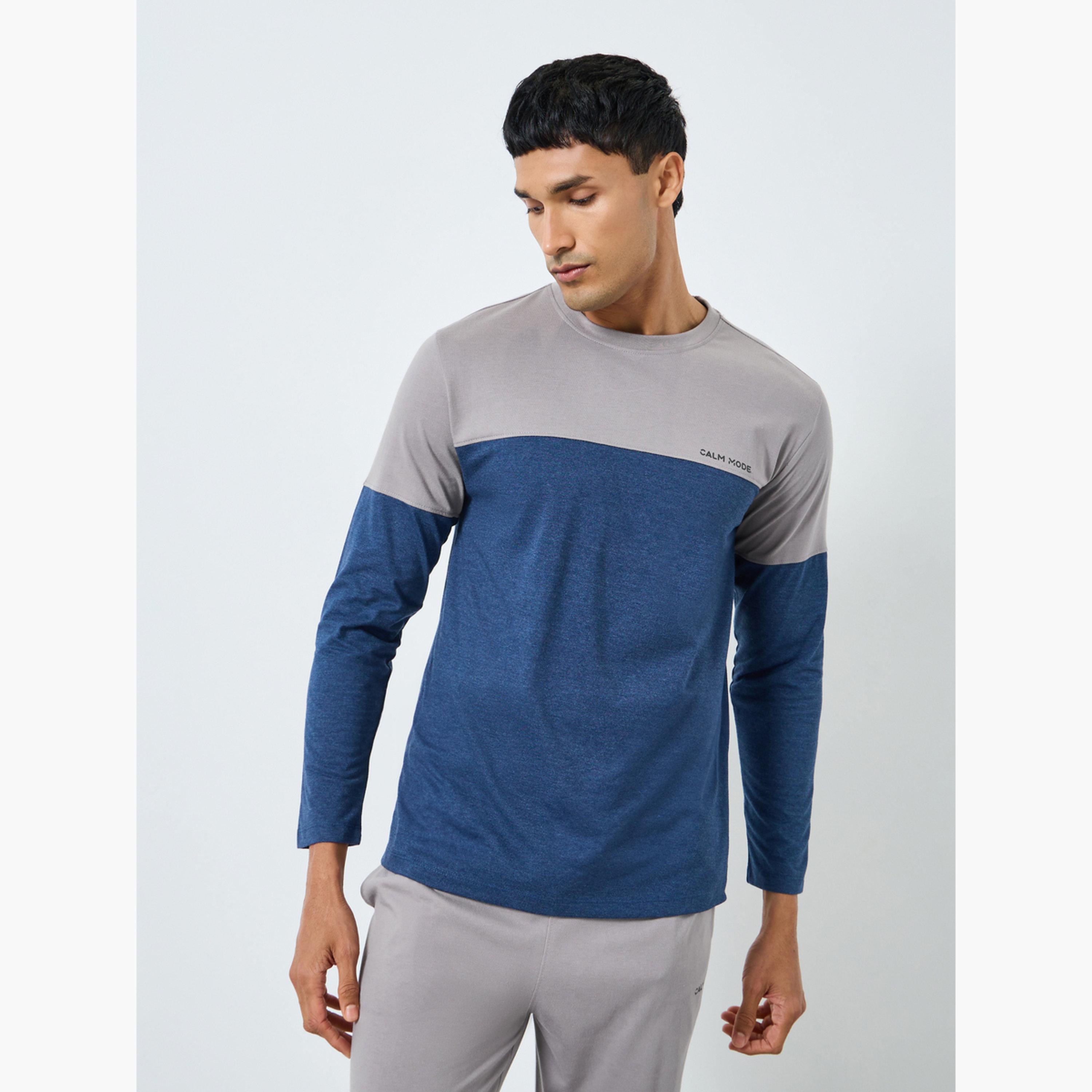 Styli Men Color Block Long Sleeve T-Shirt and Pyjama Set-men-clothing-nightwear-sets-image-2