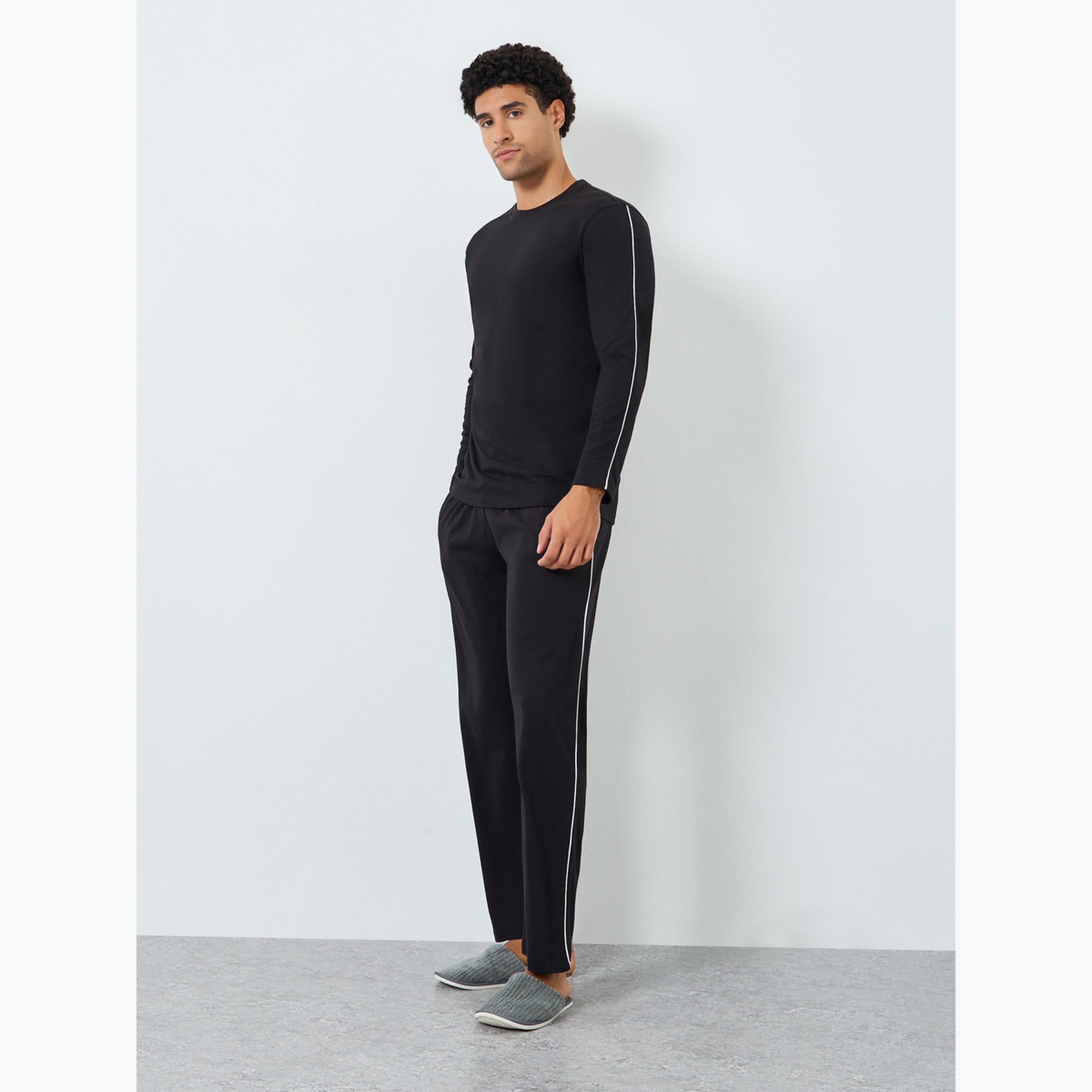 Styli Men Solid Long Sleeves T-Shirt and Pyjama Set-men-clothing-nightwear-sets-image-1