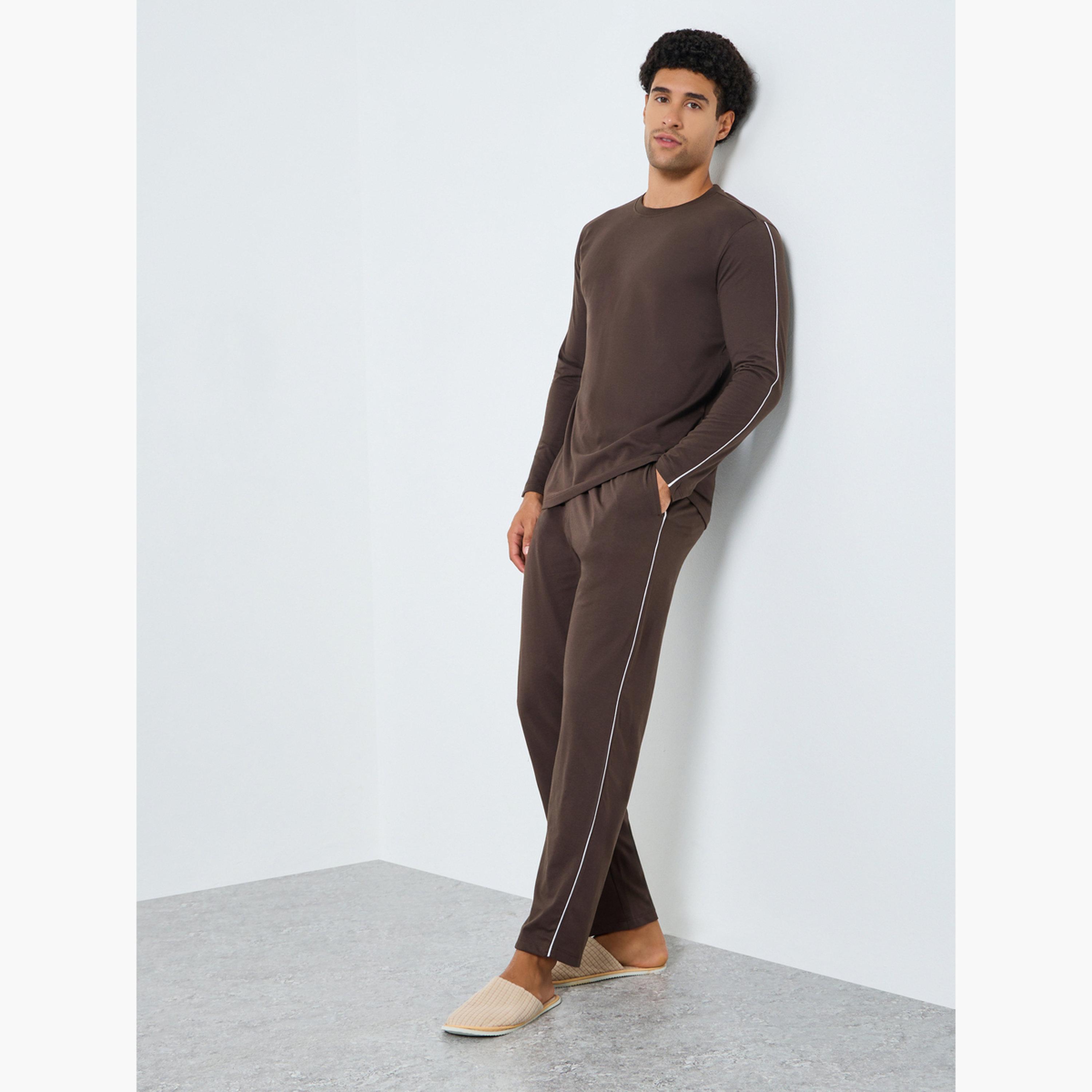 Styli Men Solid Long Sleeves T-Shirt and Pyjama Set-men-clothing-nightwear-sets-image-1