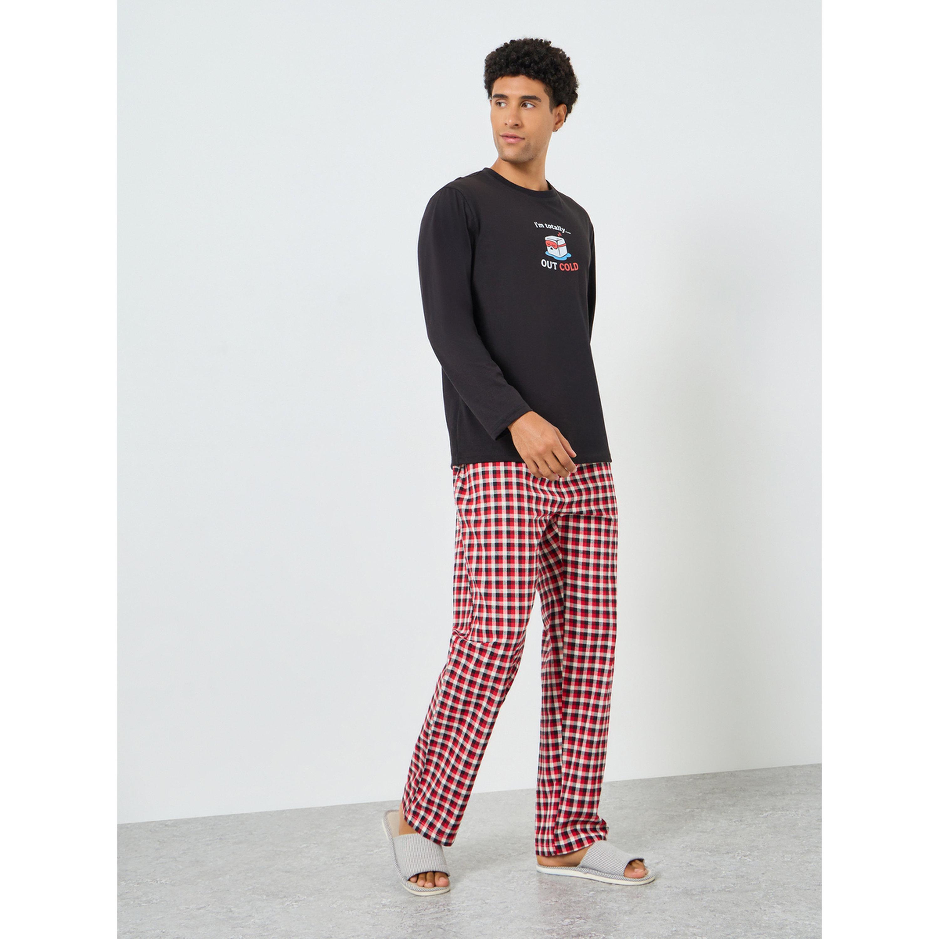 Styli Men Printed T-Shirt and Checked Pyjama Set-men-clothing-nightwear-sets-image-1