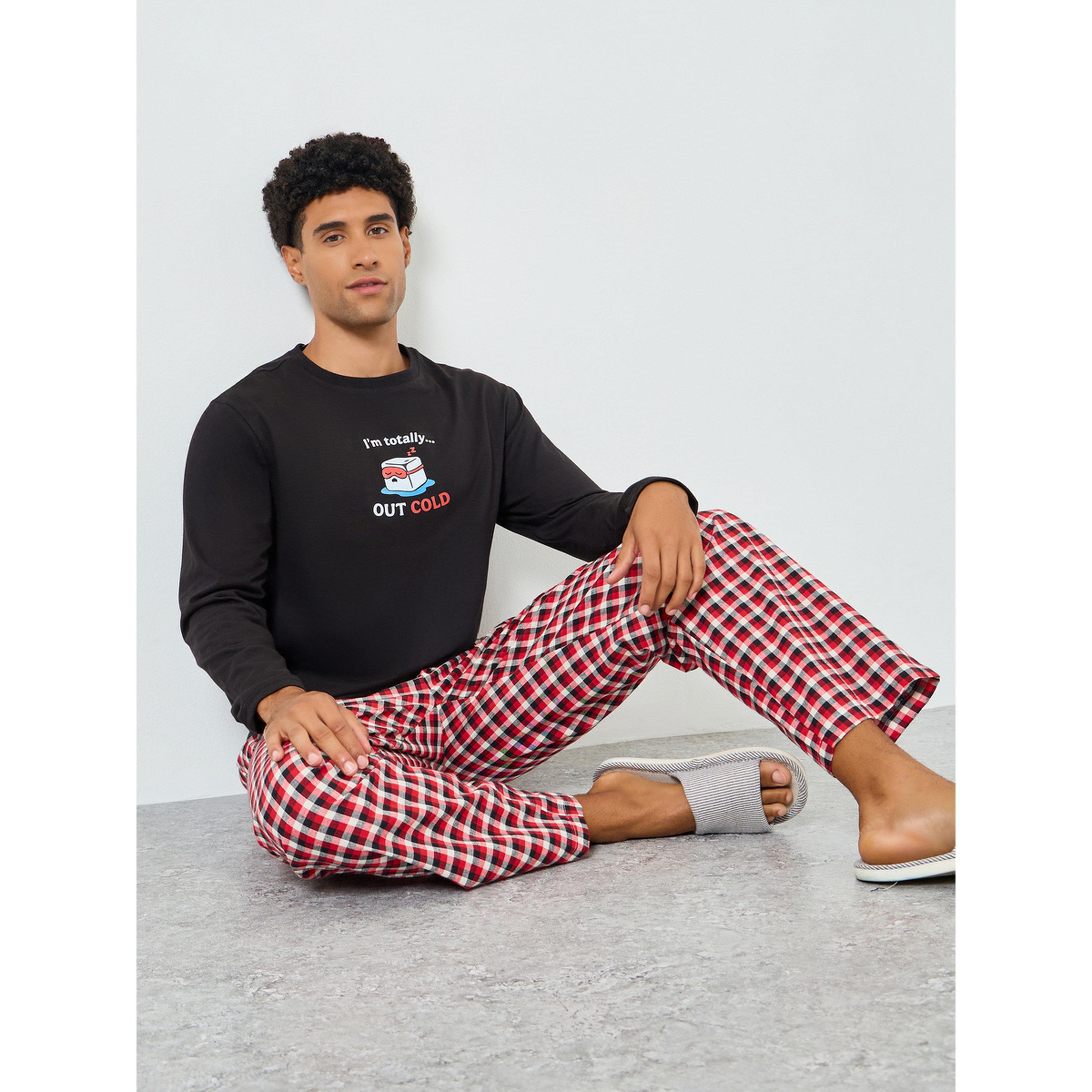Styli Men Printed T-Shirt and Checked Pyjama Set-men-clothing-nightwear-sets-image-2