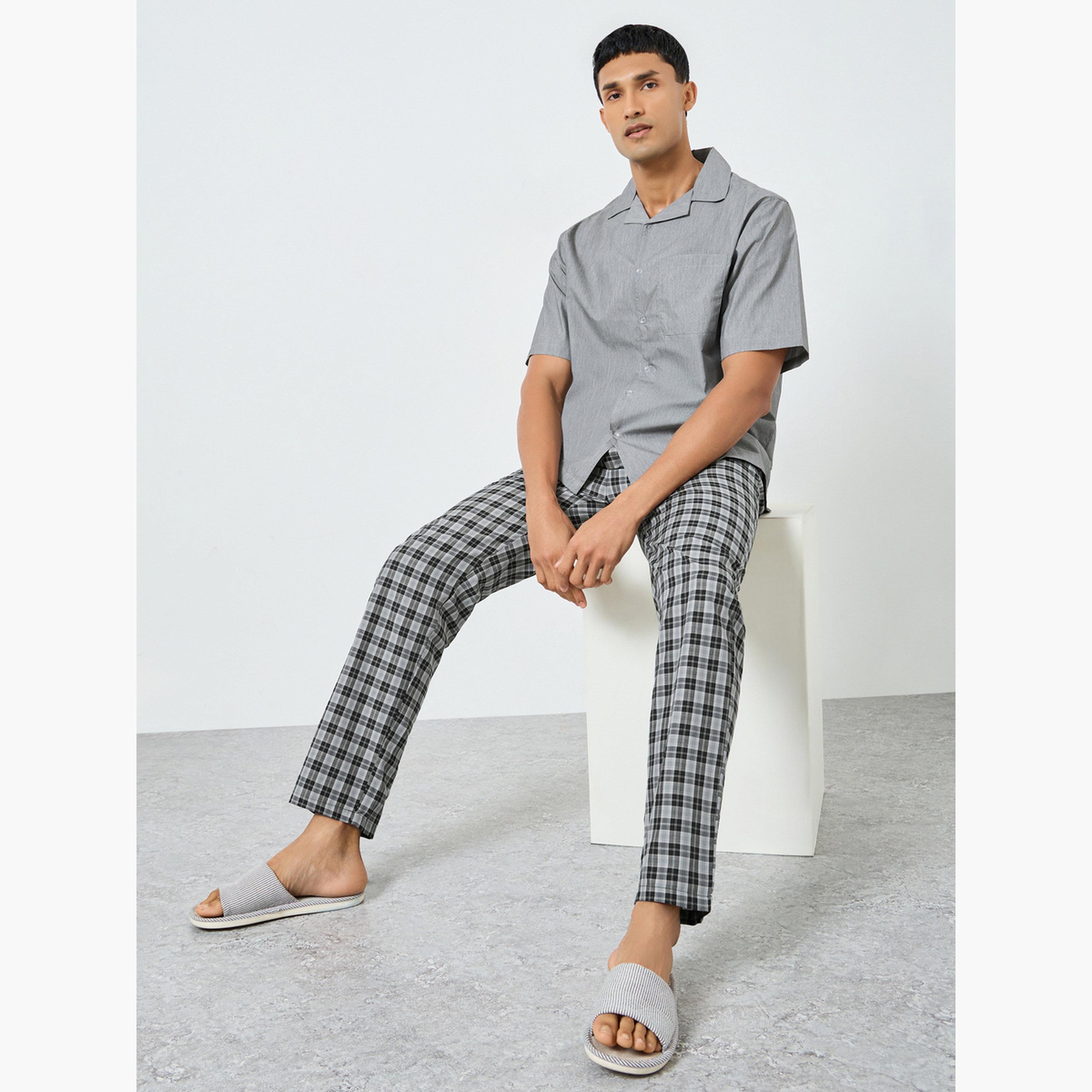 Styli Men Buttoned Shirt and Checked Pyjama Set-men-clothing-nightwear-sets-image-3