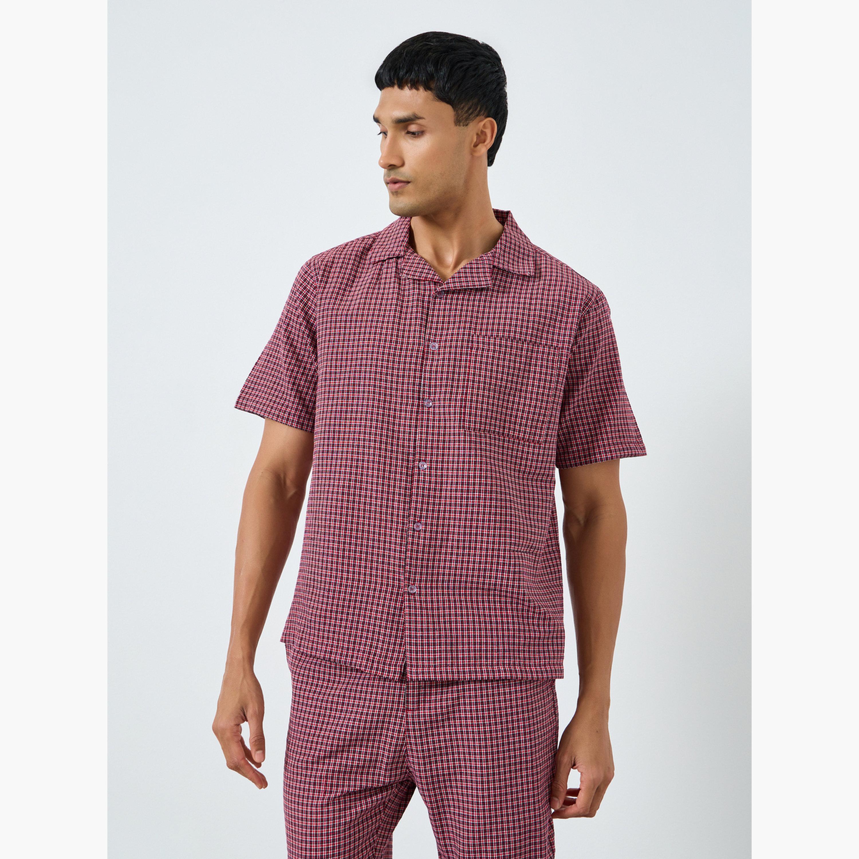 Styli Men Red Checked Shirt and Pyjama Set-men-clothing-nightwear-sets-image-2